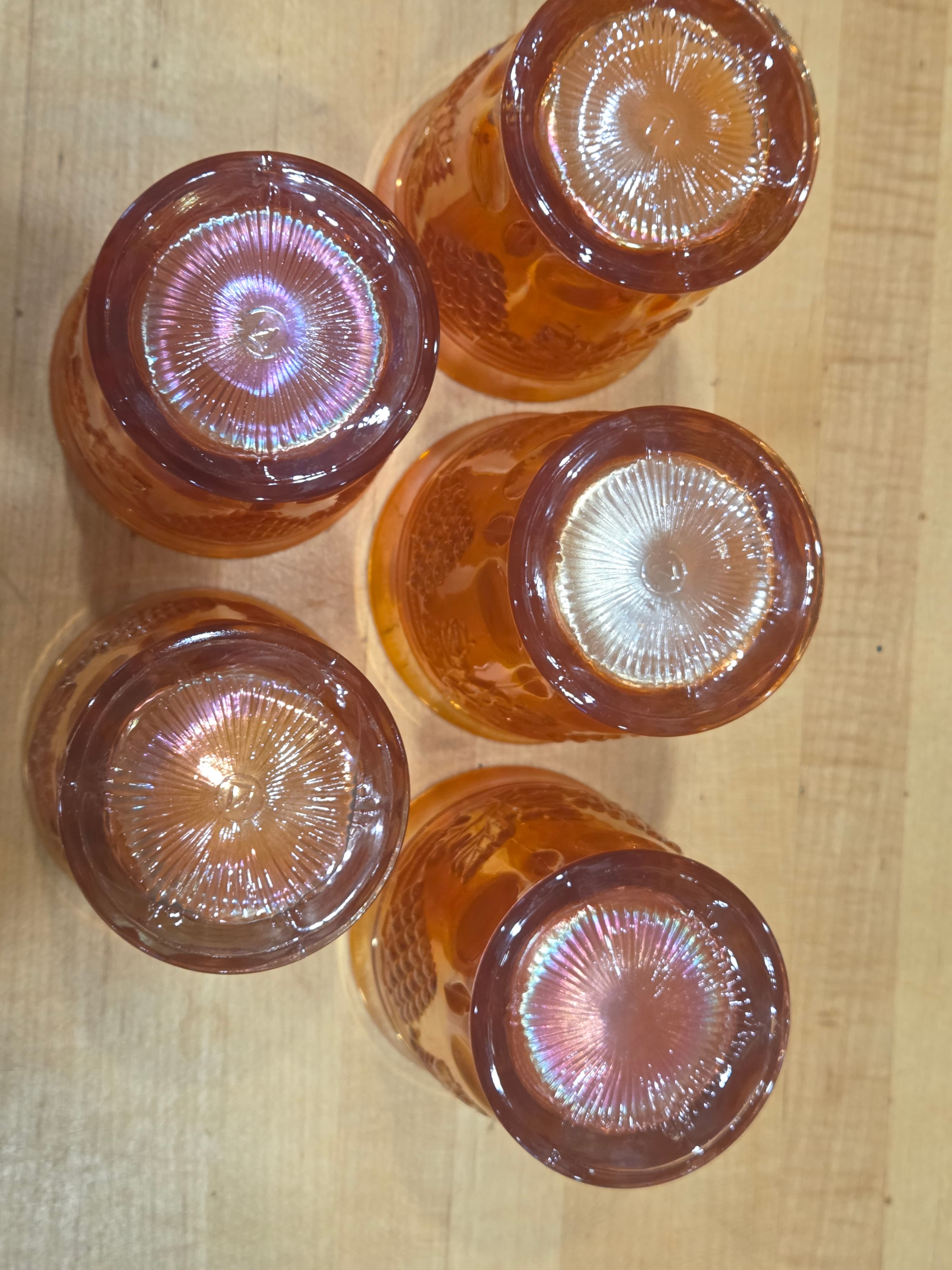 Vintage Amber Glass Tumblers Set of 5 with Grape Design 2 ASIS - Thumbnail 7