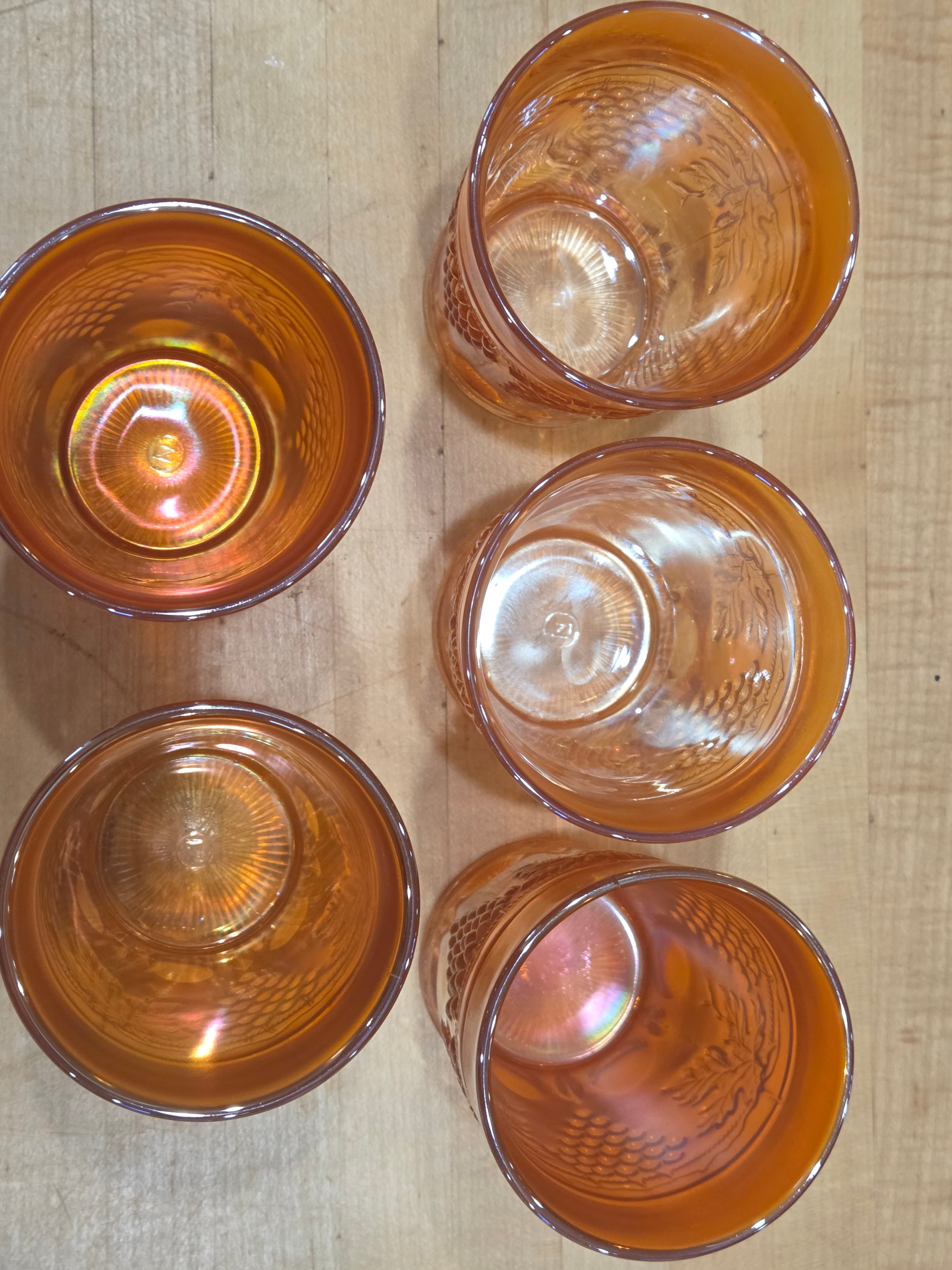 Vintage Amber Glass Tumblers Set of 5 with Grape Design 2 ASIS - Thumbnail 6