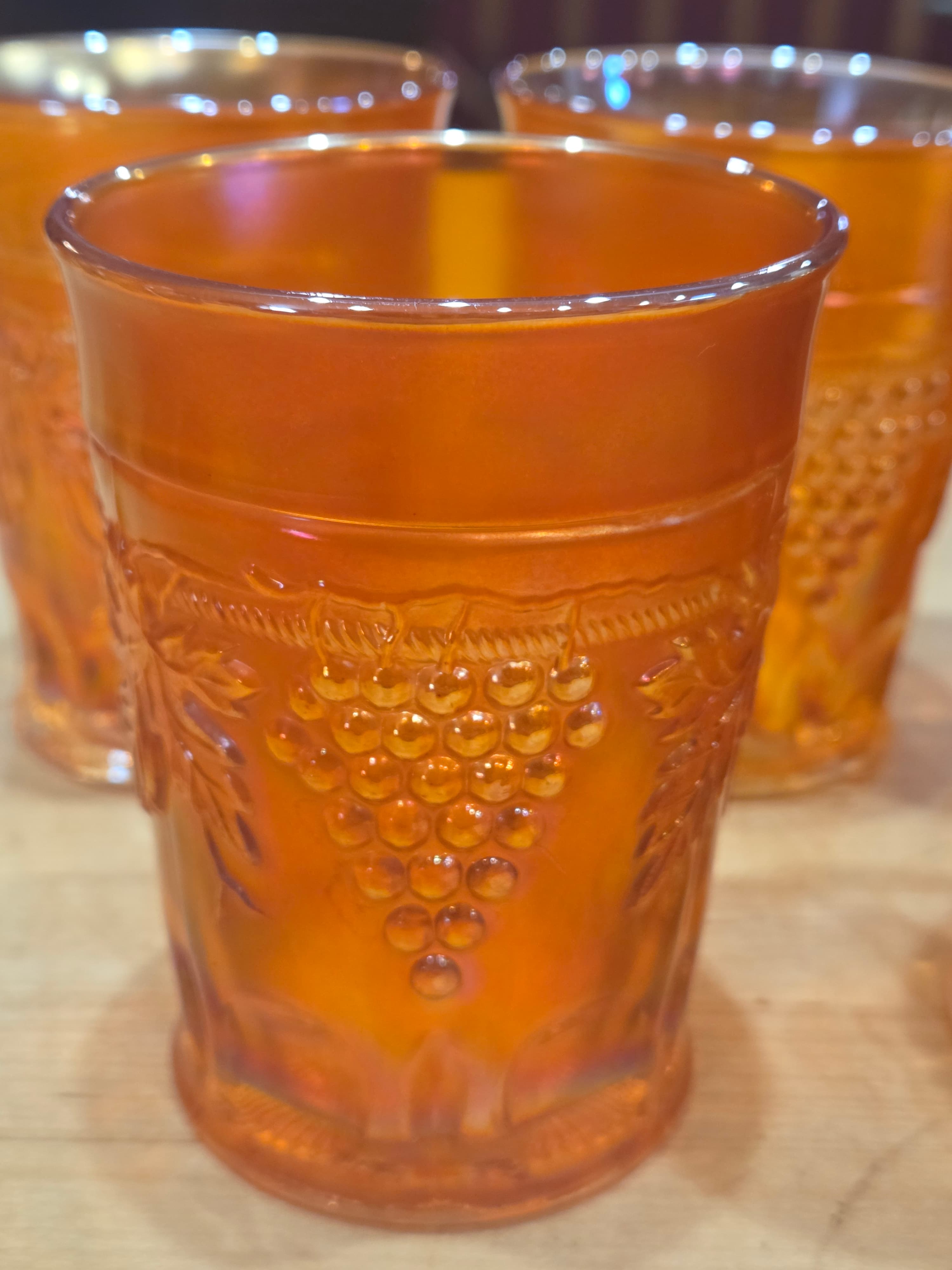 Vintage Amber Glass Tumblers Set of 5 with Grape Design 2 ASIS - Thumbnail 8