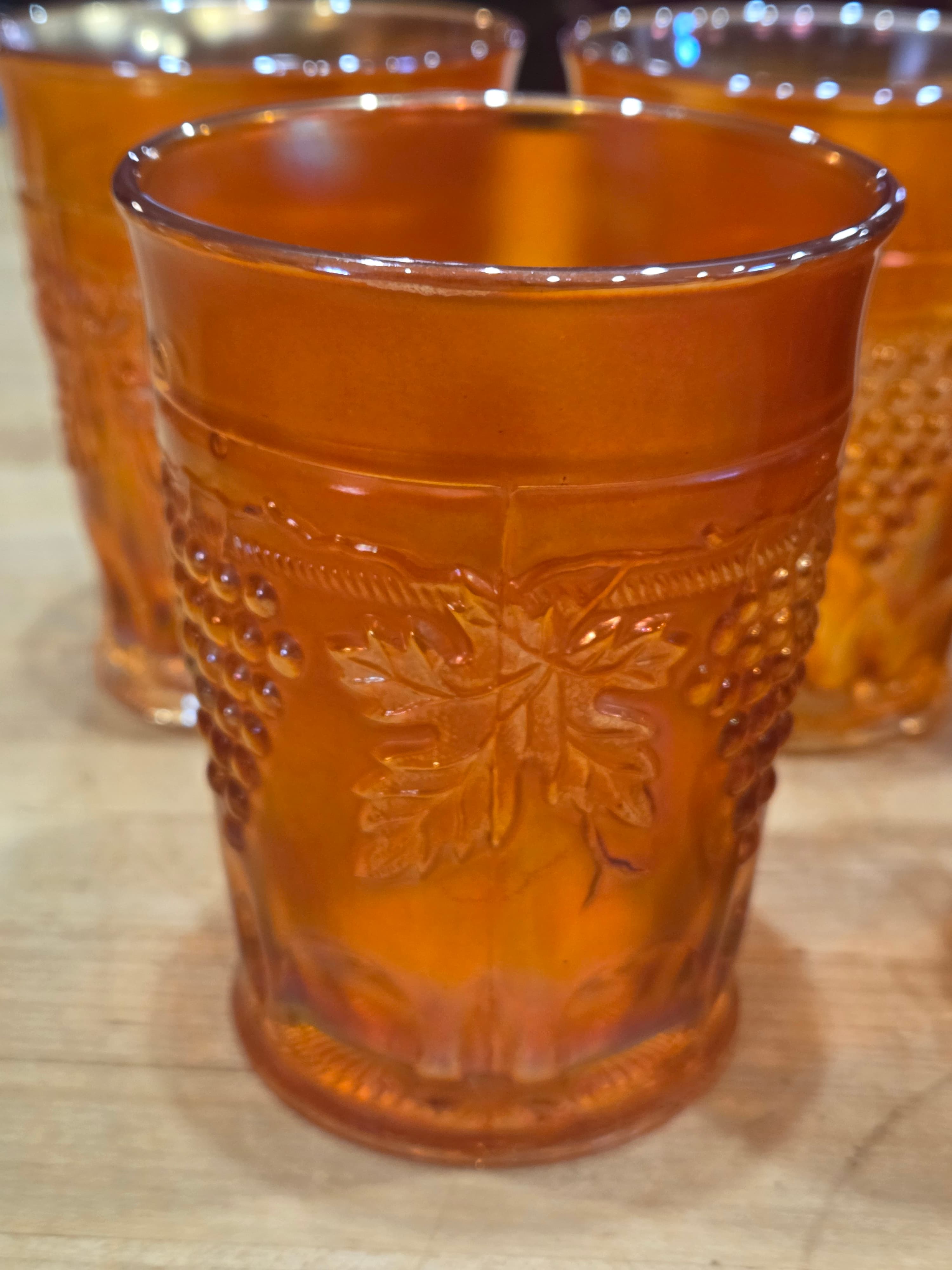 Vintage Amber Glass Tumblers Set of 5 with Grape Design 2 ASIS - Thumbnail 9