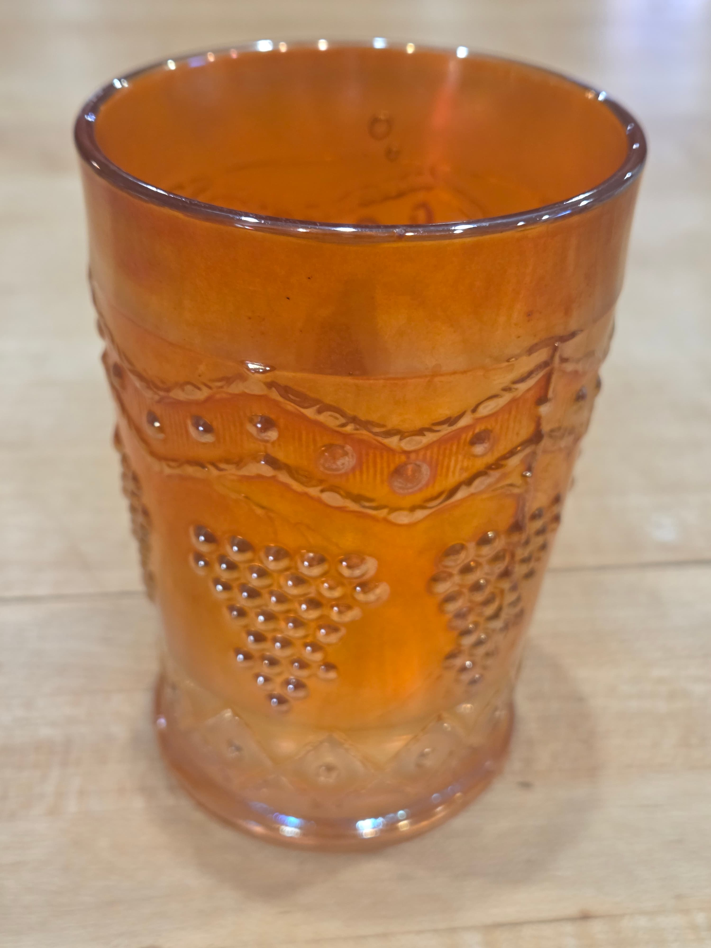 Fenton Vintage Marigold Carnival Glass Lattice Grape Flat Tumbler Water Glass