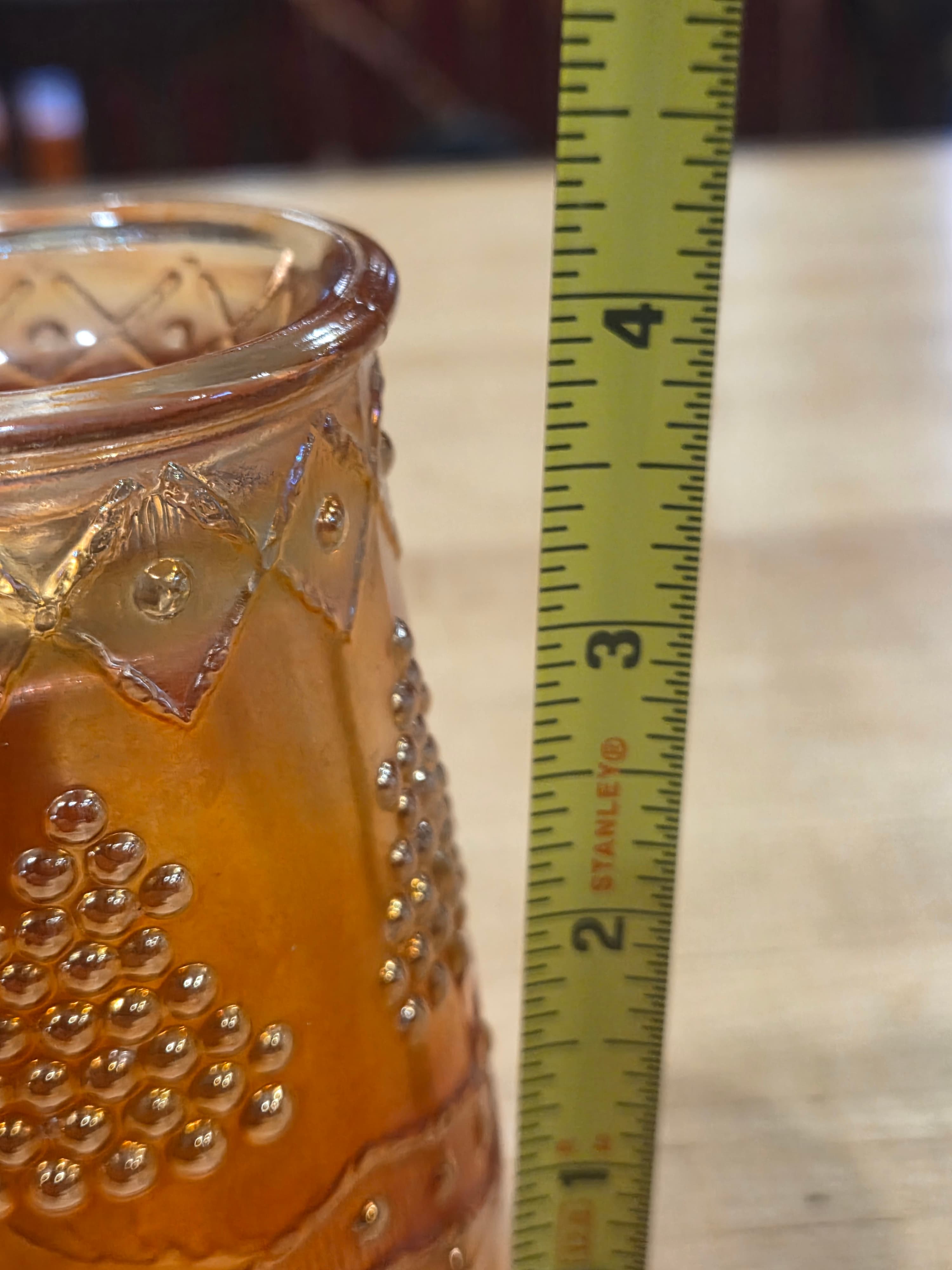 Fenton Vintage Marigold Carnival Glass Lattice Grape Flat Tumbler Water Glass - Thumbnail 4