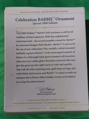 Hallmark Keepsake Ornament Celebration Barbie Christmas 2006 QX2393 - Thumbnail 2