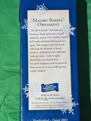 Hallmark Keepsake Malibu Barbie Collector's Series Christmas Ornament 2003 - Thumbnail 2