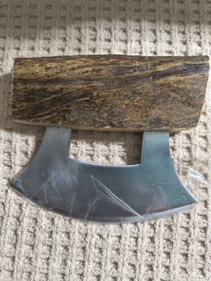 Handmade Bone Handle Ulu Knife Steel Blade with Carved Fish Handle Vintage - Thumbnail 2