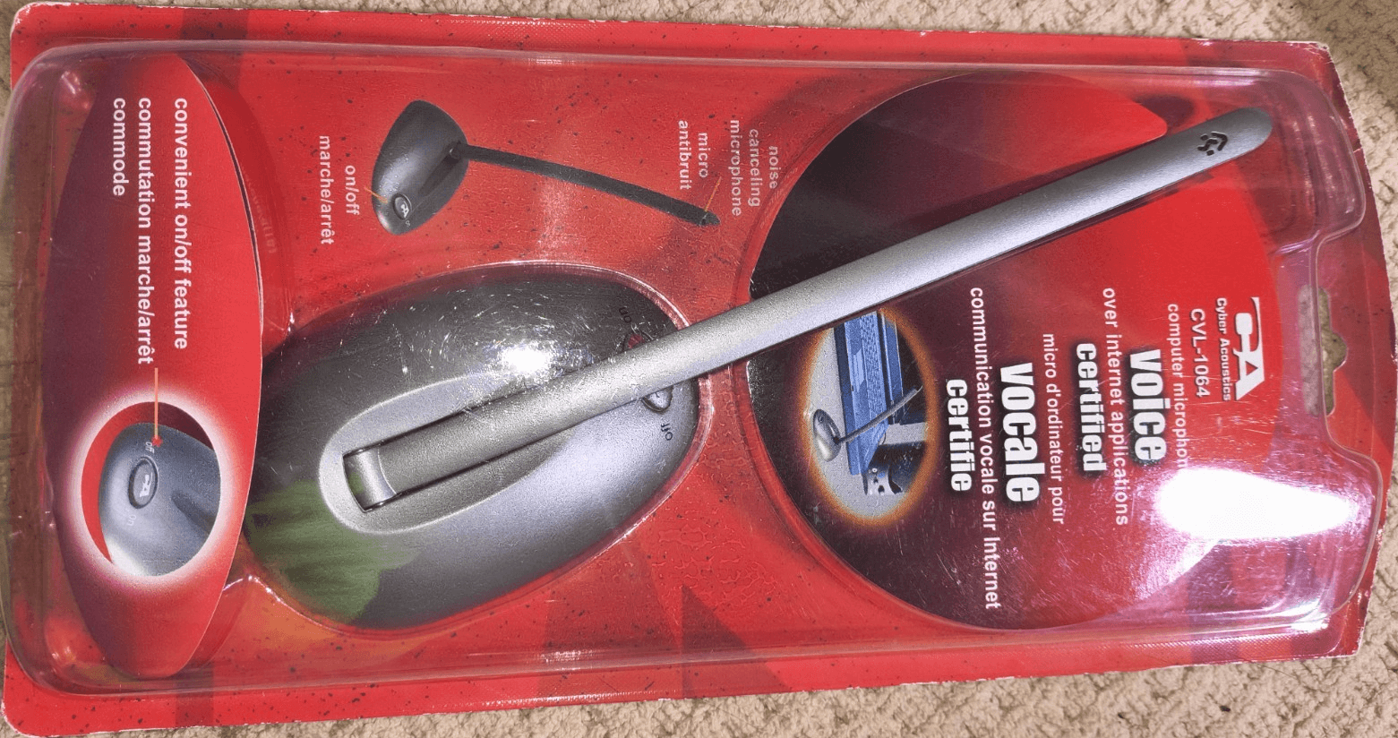 Cyber Acoustics CVL-1064 Wired Noise-Cancelling Microphone Gray w/ Mute & Stand