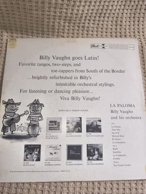 Billy Vaughn and His Orchestra La Paloma LP Dot Latin Vinyl 12" Stereo - Thumbnail 2