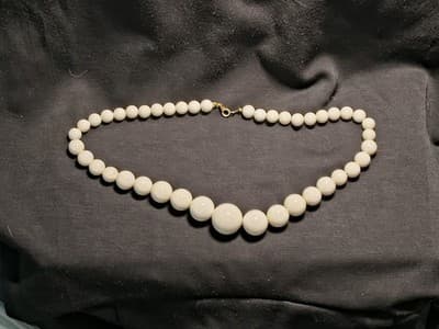 Vintage White Beaded Necklace Ball Chain Spring Ring Closure