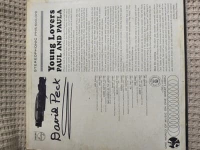 Paul & Paula Sing for Young Lovers LP Vinyl Philips Pop Vocal 12" 33 RPM Stereo - Thumbnail 2