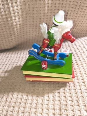 Handmade Wooden Music Box Rocking Horse Toy Soldier Holiday Wind-Up - Thumbnail 2