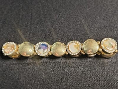 Gold-Tone Beaded Bracelet with Round Metal Accents and Bezel Setting - Thumbnail 2