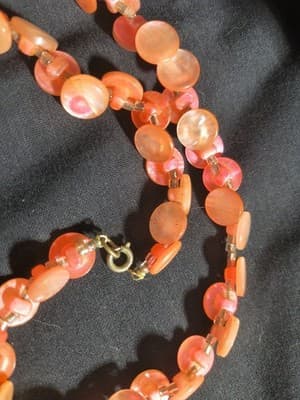 Layered Pink Orange Beaded Necklace Round Discs Hook Closure Fashion - Thumbnail 2