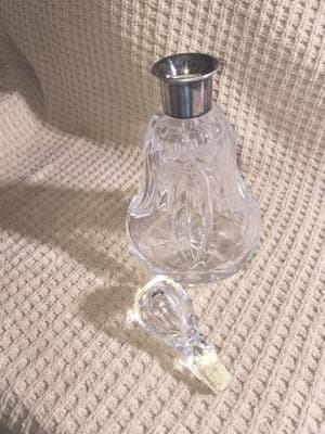 Clear Glass Decanter with Metal Collar and Stopper, Cut Glass Barware Set - Thumbnail 2