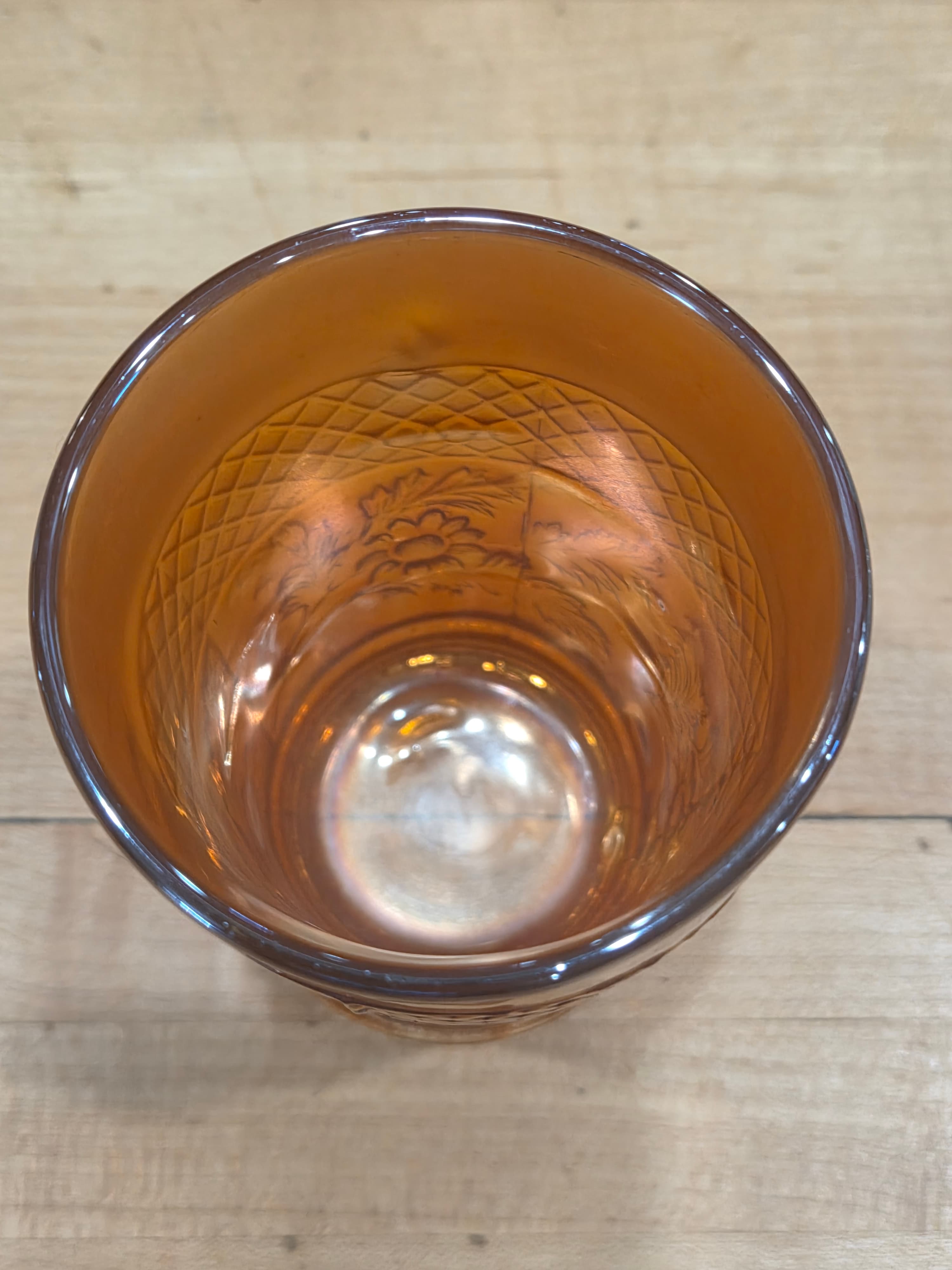 Antique Dugan Marigold Carnival Glass Lattice and Daisy Tumbler - Thumbnail 3