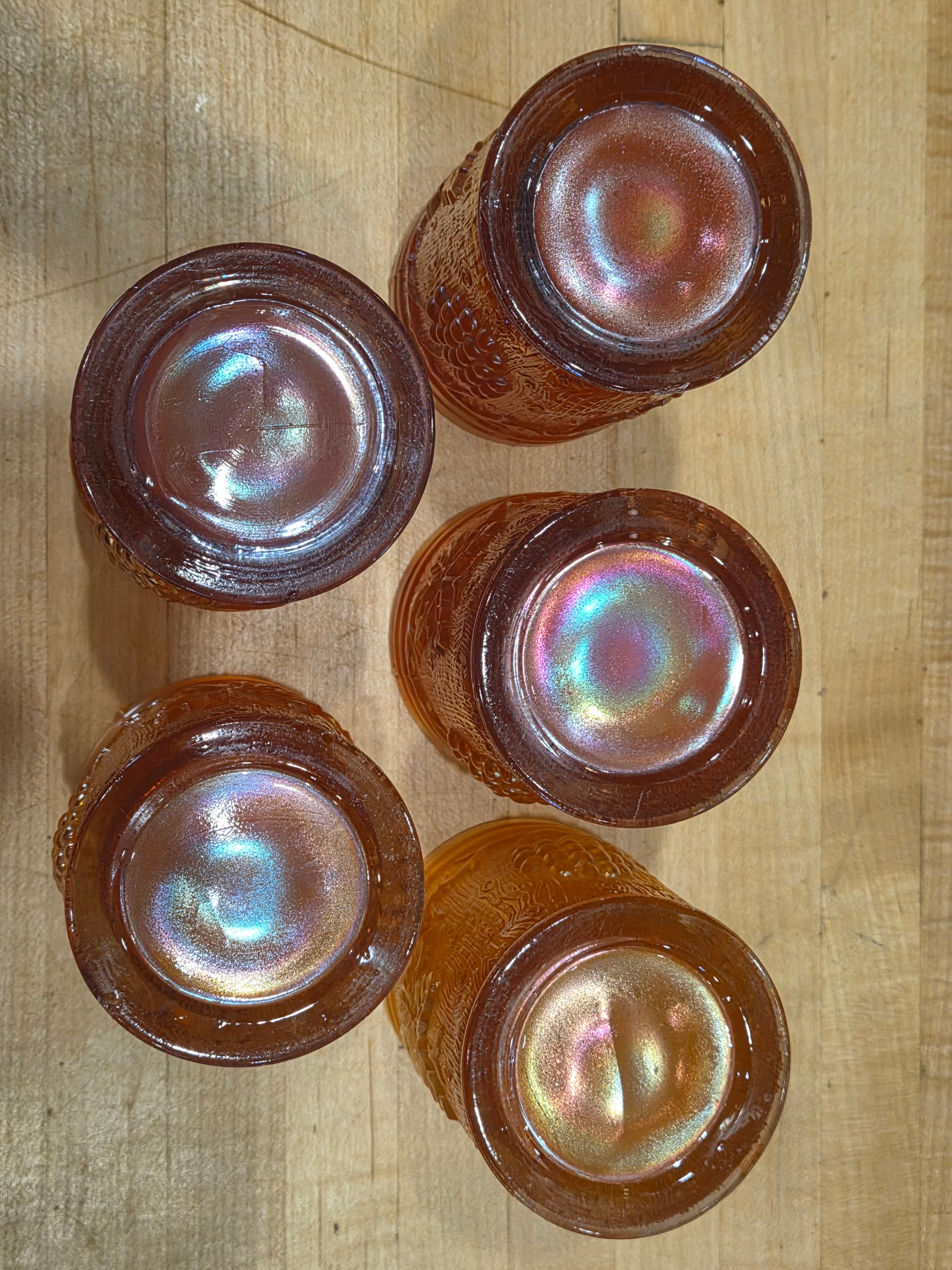 Set of 5 Antique Northwood Marigold Carnival Glass Grape and Gothic Arches Tumblers - Thumbnail 3