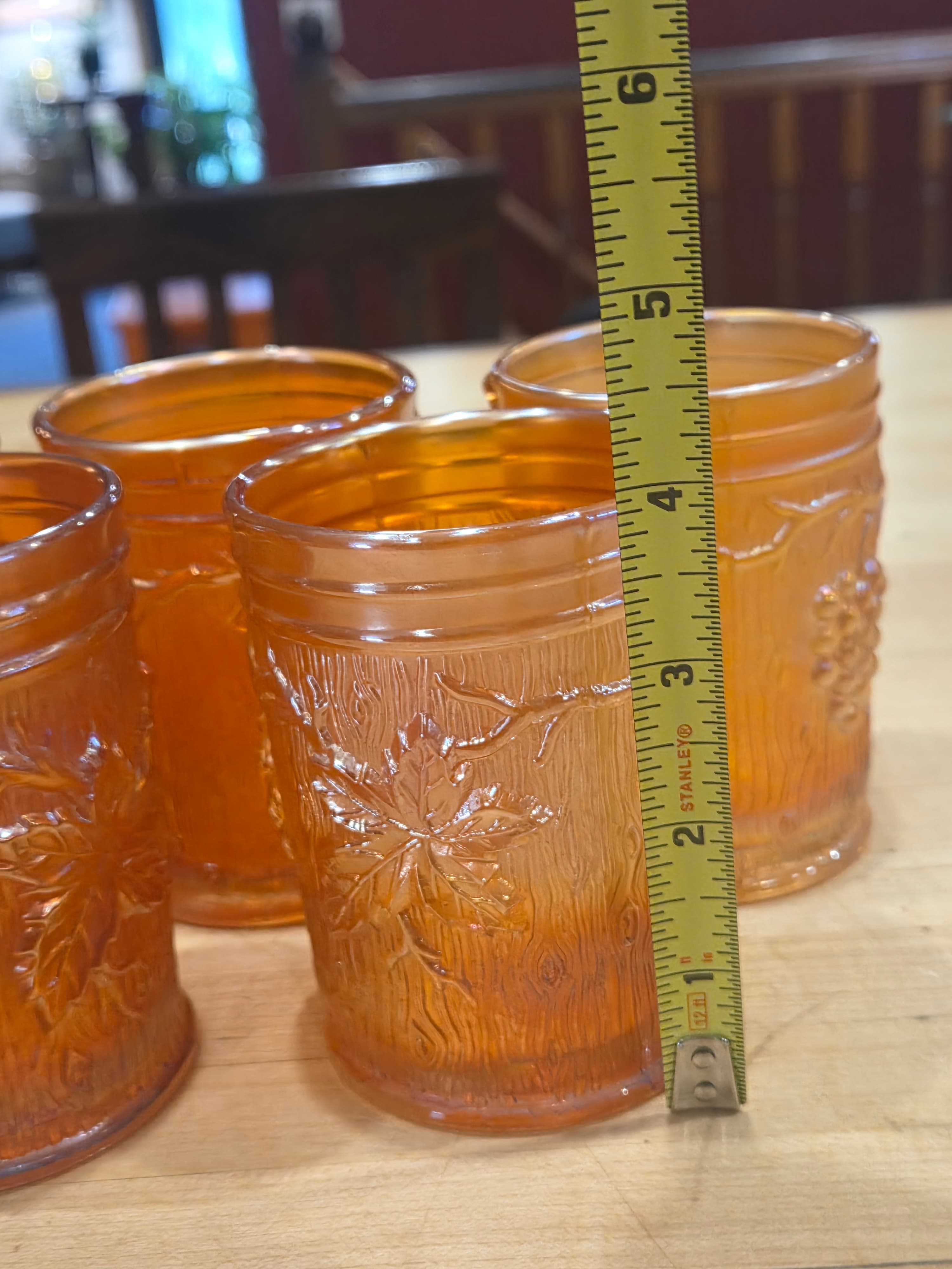 Set of 5 Antique Northwood Marigold Carnival Glass Grape and Gothic Arches Tumblers - Thumbnail 4