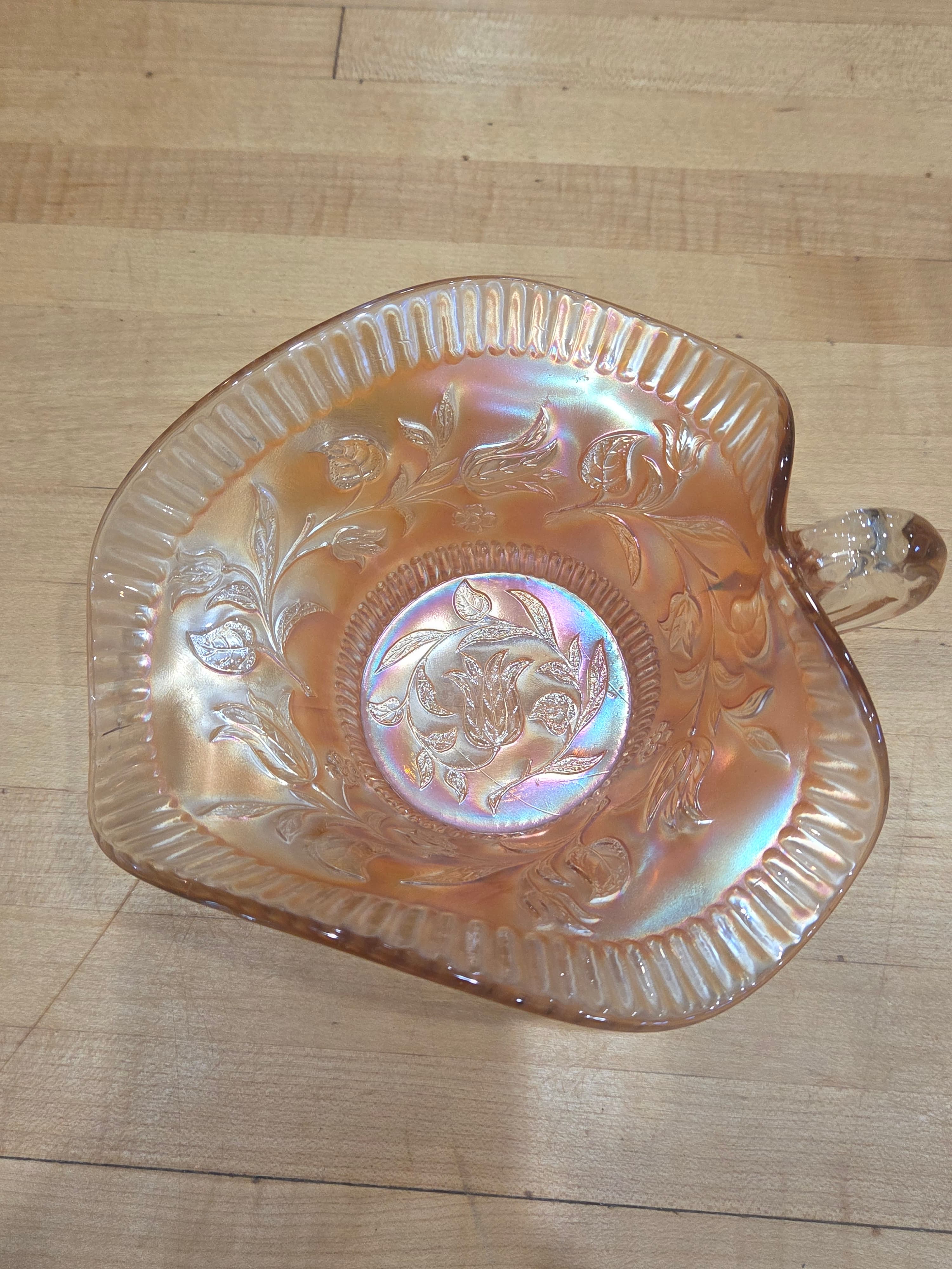 Fenton Antique Marigold Carnival Glass Tulip Handled Nappy Bowl - Thumbnail 4