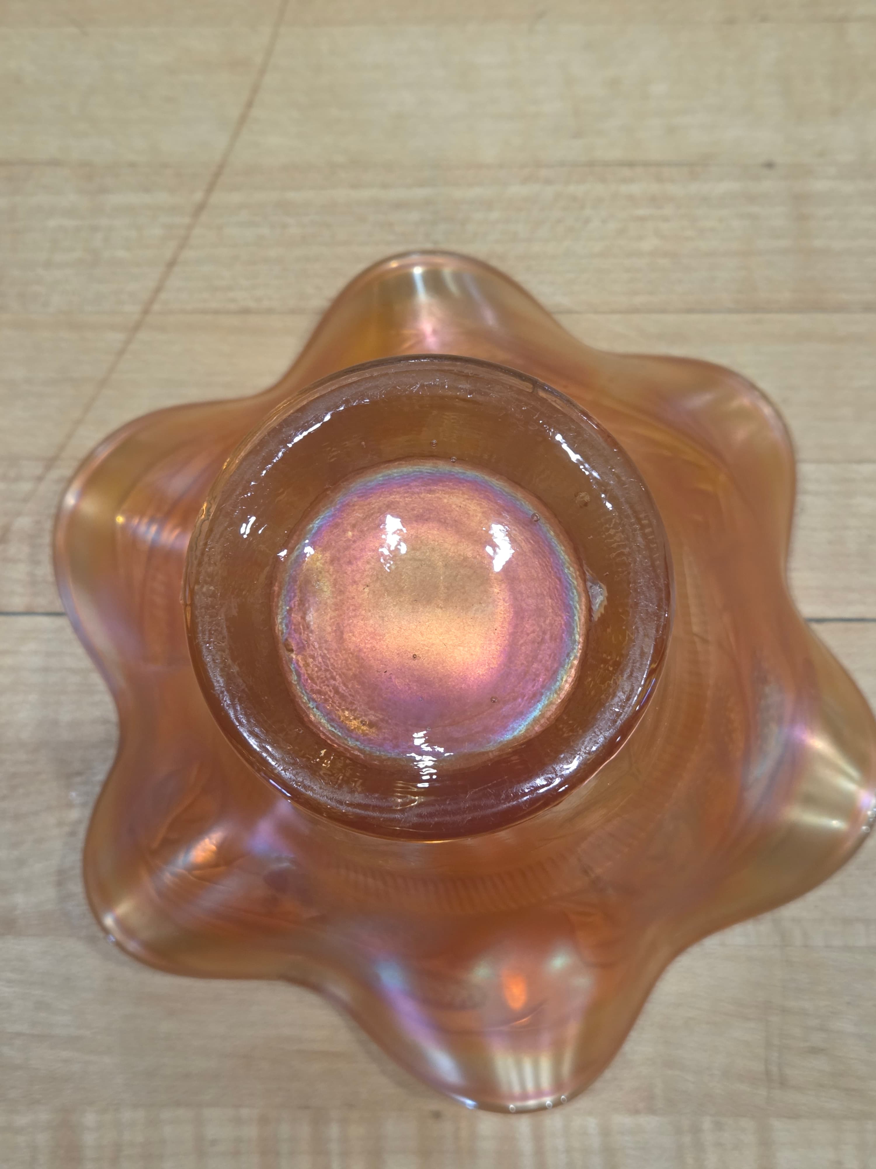 Antique Fenton Marigold Carnival Glass Blackberry Spray Ruffled Hat Bowl - Thumbnail 3