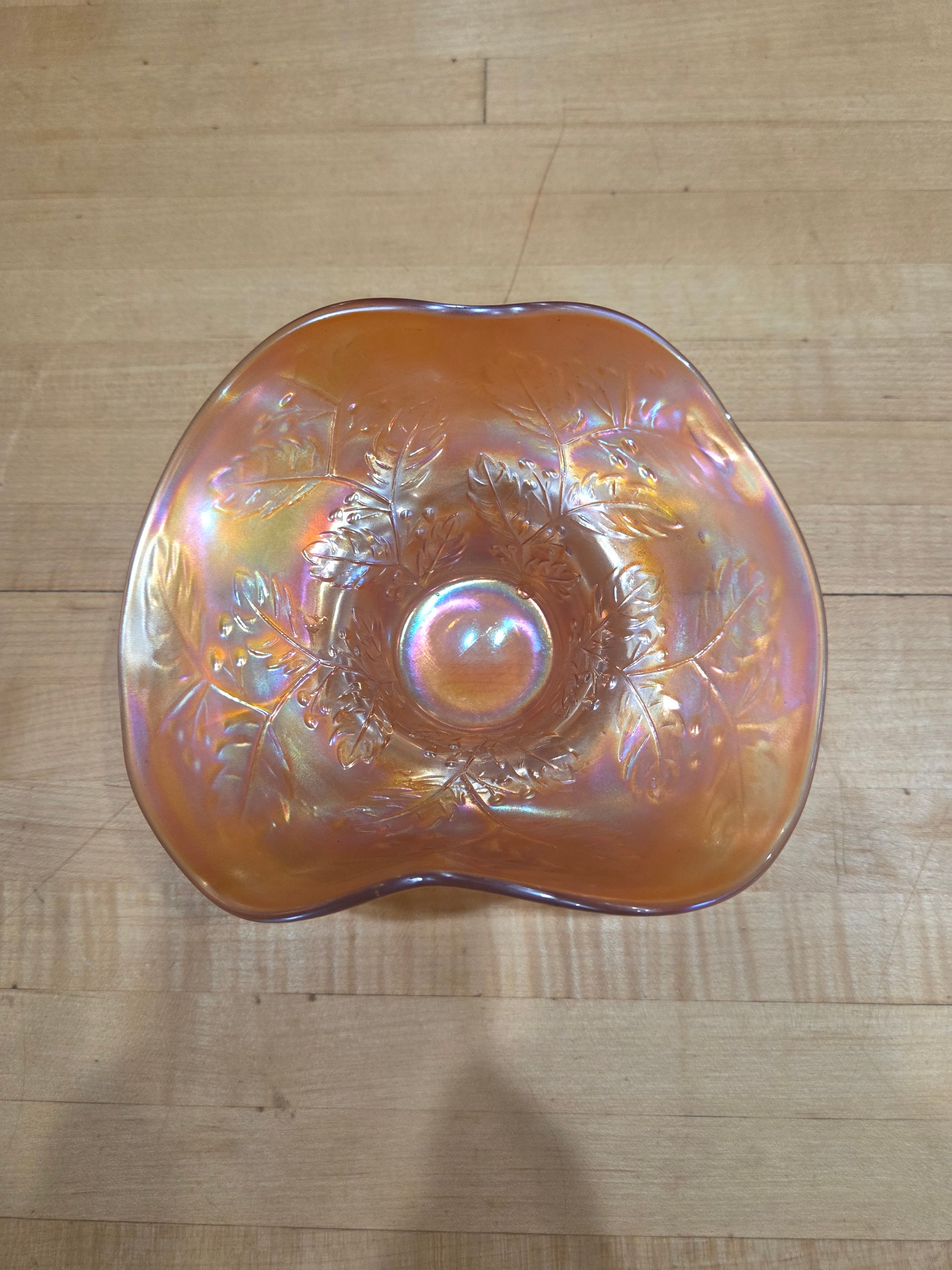 Antique Fenton Marigold Carnival Glass Holly Three-in-One Edge Bowl - Thumbnail 2