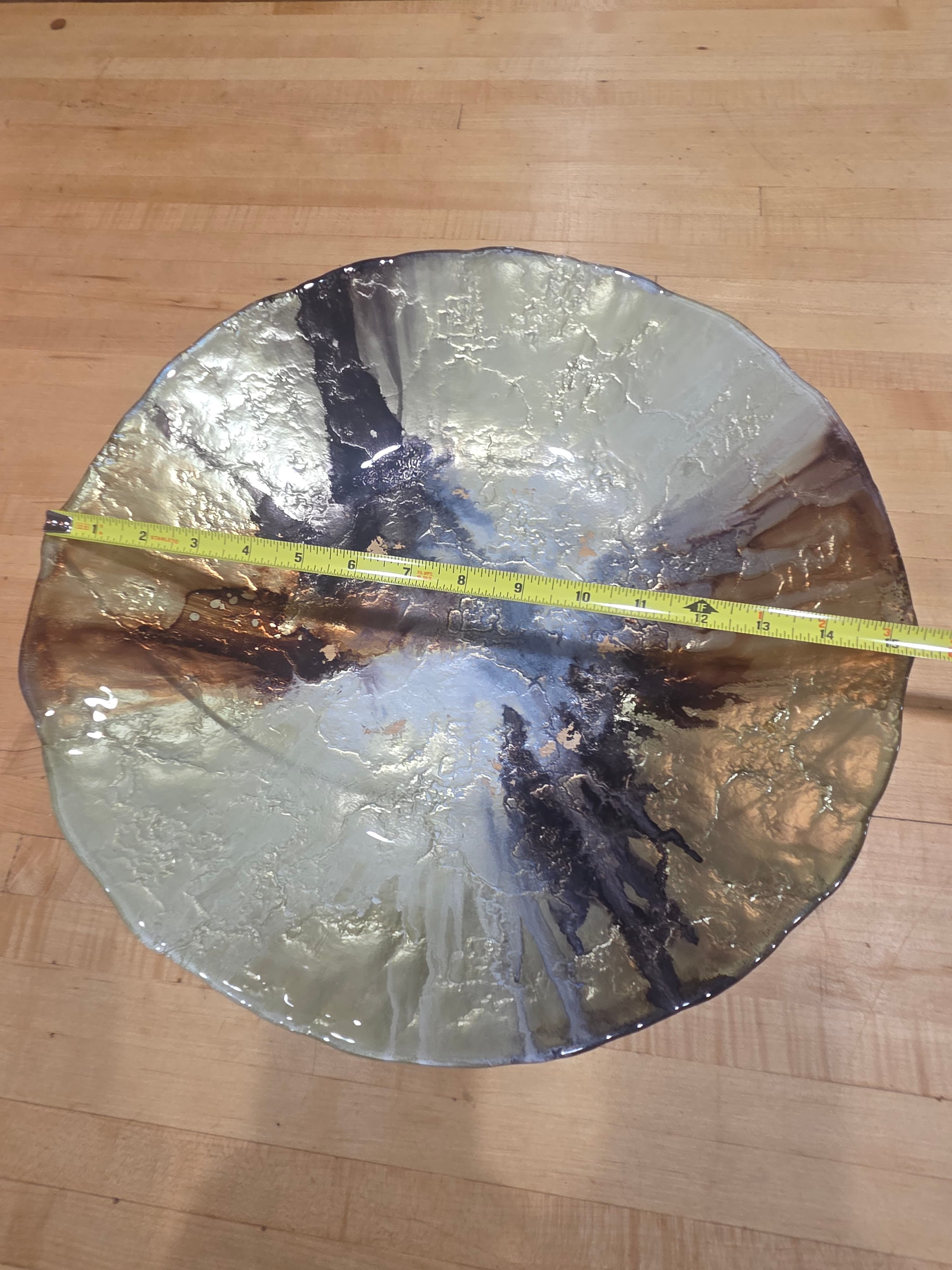 Tozai Home Two's Company Nuit d'Or Gold and Black Art Glass Platter Bowl - Thumbnail 2