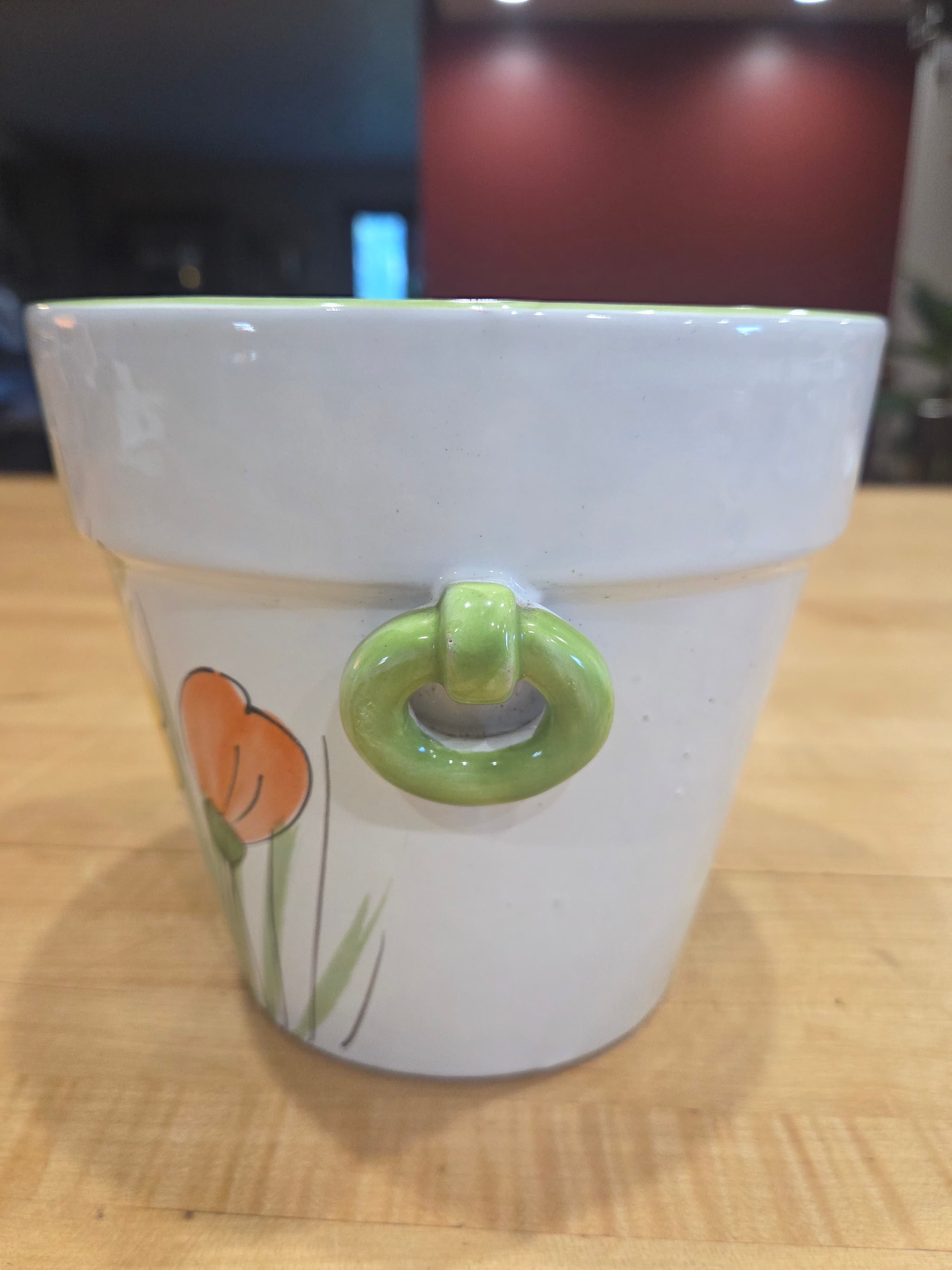 Italian Ceramic Flower Pot Planter Hand-Painted Floral Design - Thumbnail 5