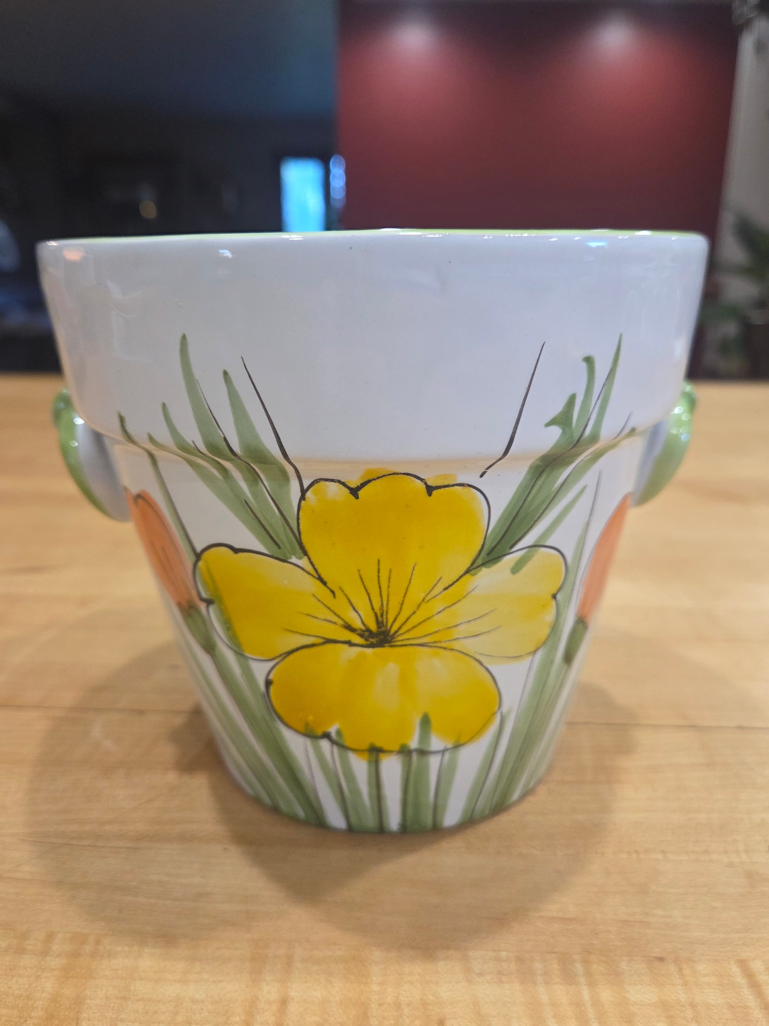 Italian Ceramic Flower Pot Planter Hand-Painted Floral Design - Thumbnail 2