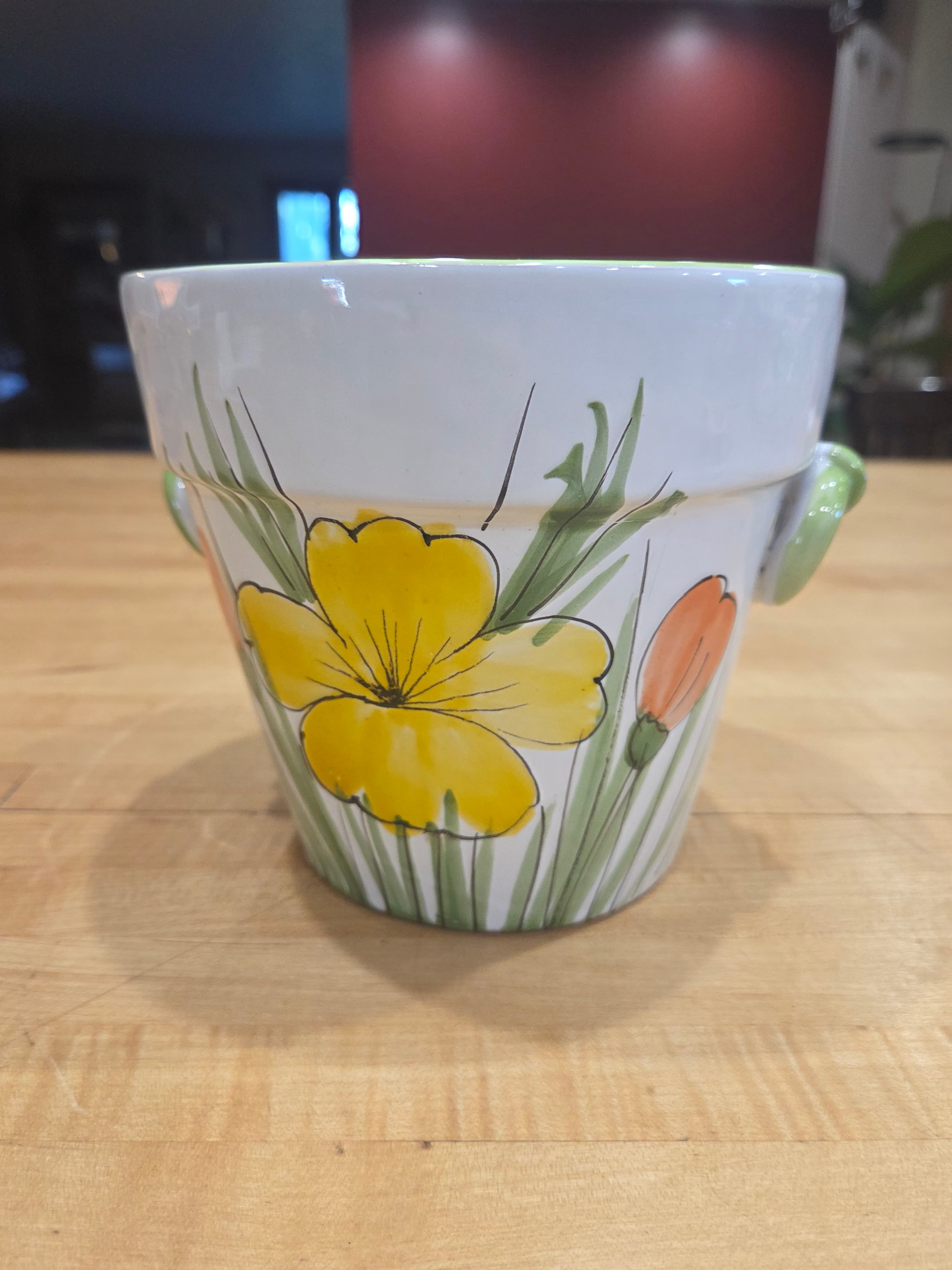 Italian Ceramic Flower Pot Planter Hand-Painted Floral Design - Thumbnail 3