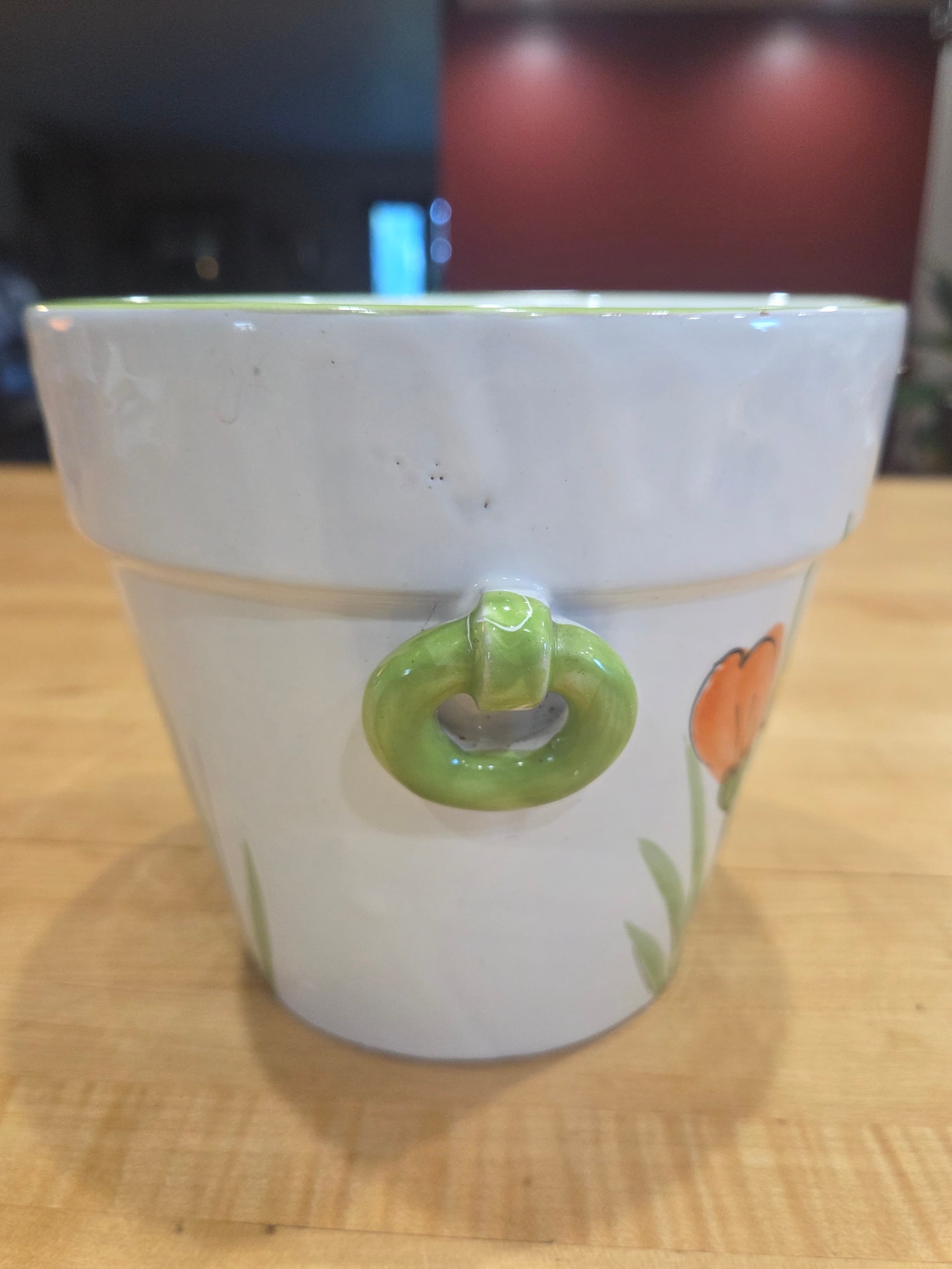 Italian Ceramic Flower Pot Planter Hand-Painted Floral Design - Thumbnail 6