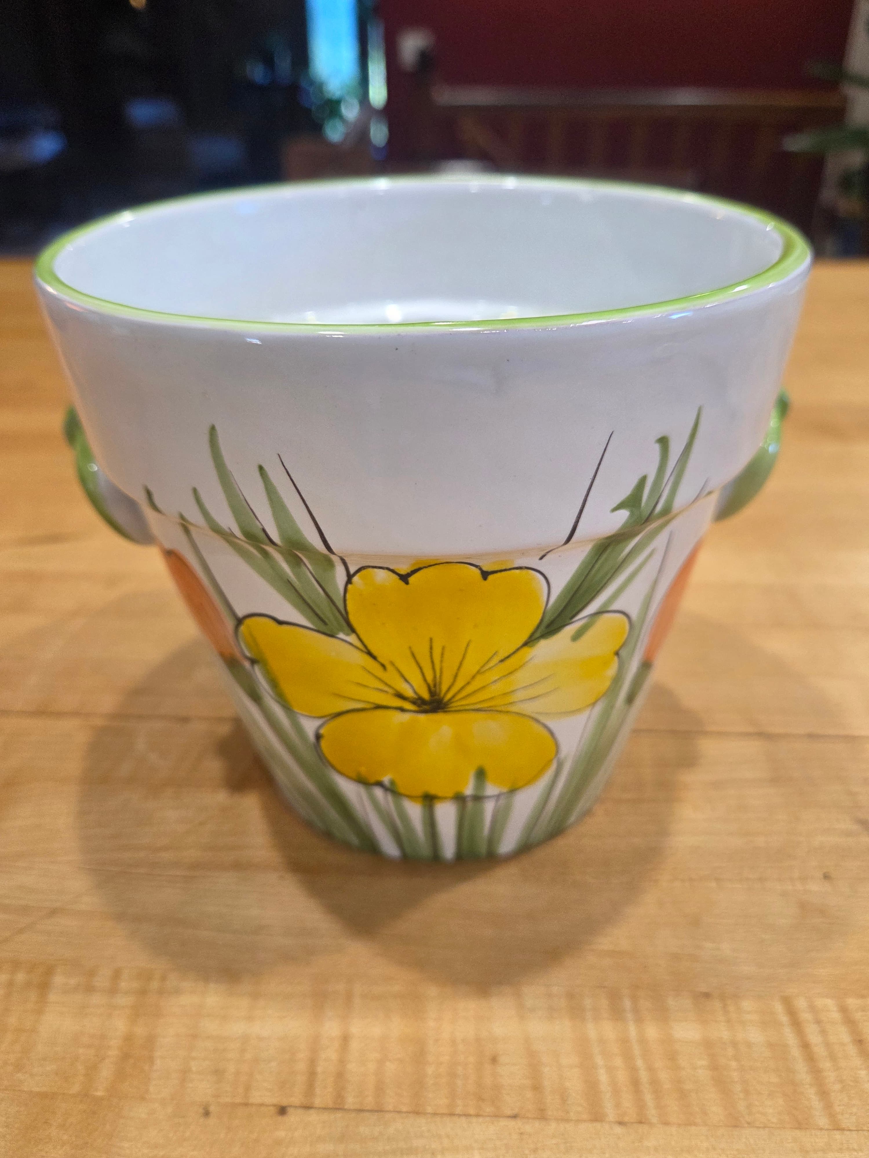 Italian Ceramic Flower Pot Planter Hand-Painted Floral Design
