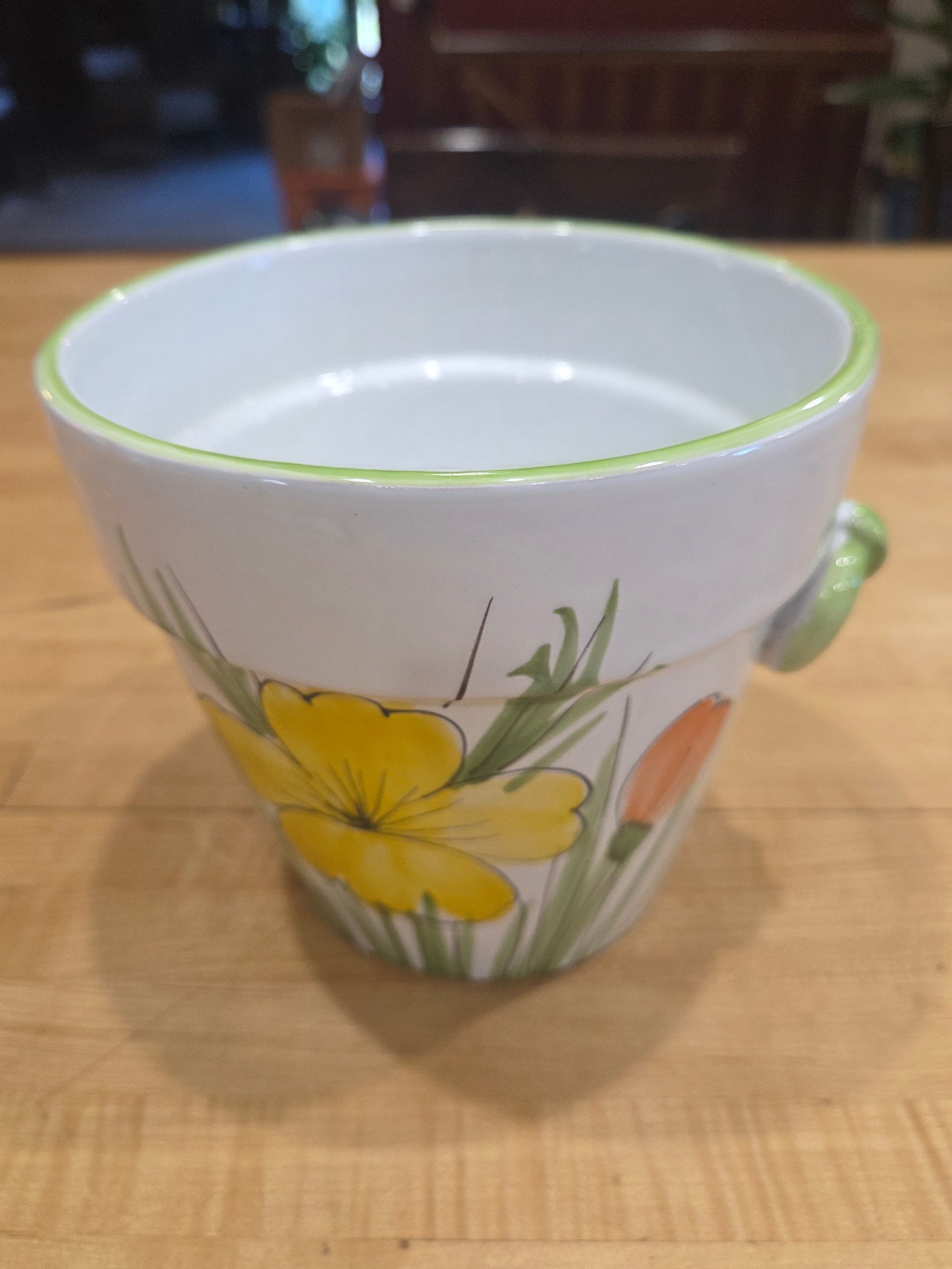Italian Ceramic Flower Pot Planter Hand-Painted Floral Design - Thumbnail 4