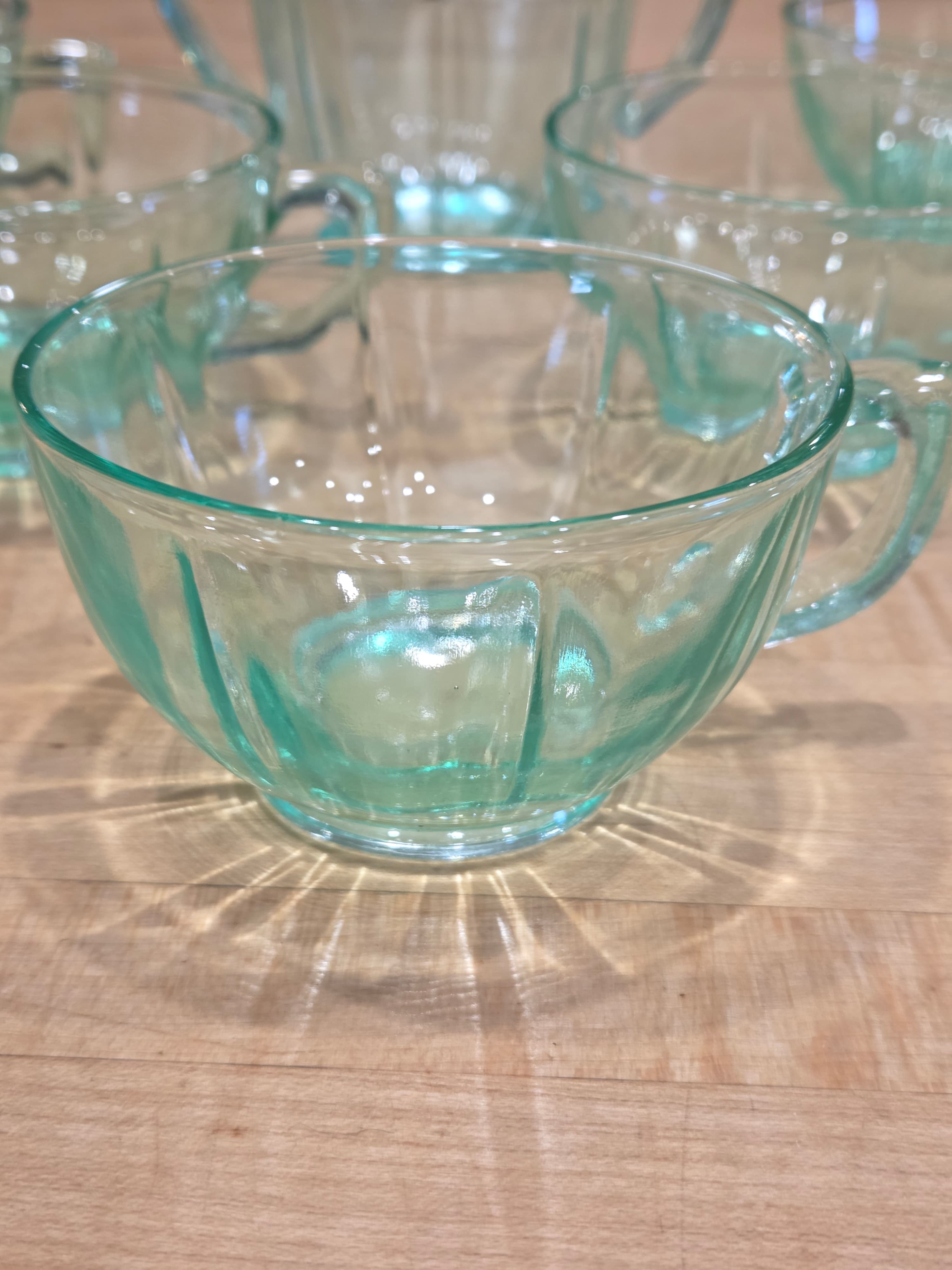 Vintage Jeannette Ultramarine Swirl Uranium Glass 6 Piece Cup and Sugar Set - Thumbnail 5
