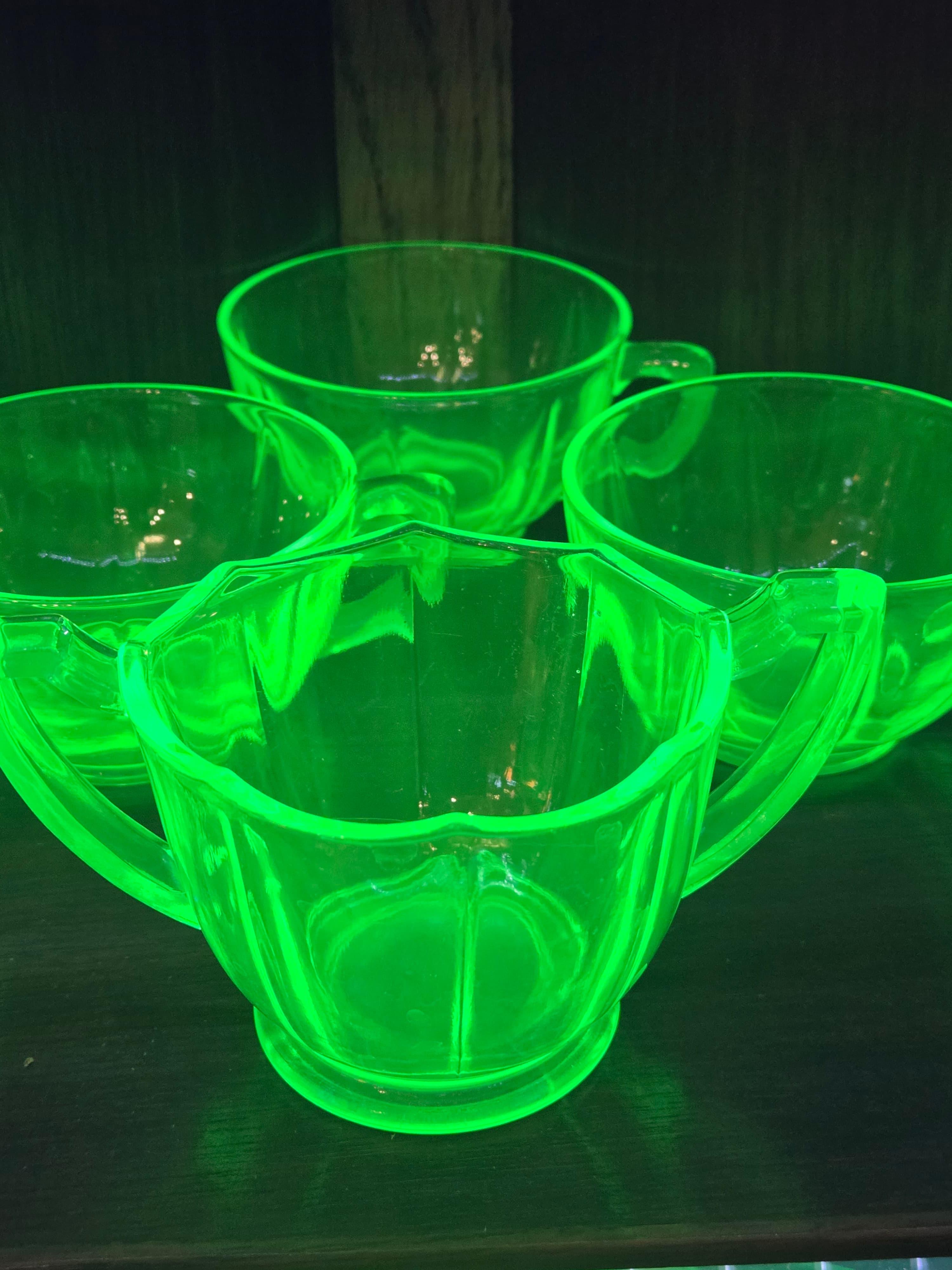 Vintage Jeannette Ultramarine Swirl Uranium Glass 6 Piece Cup and Sugar Set - Thumbnail 2