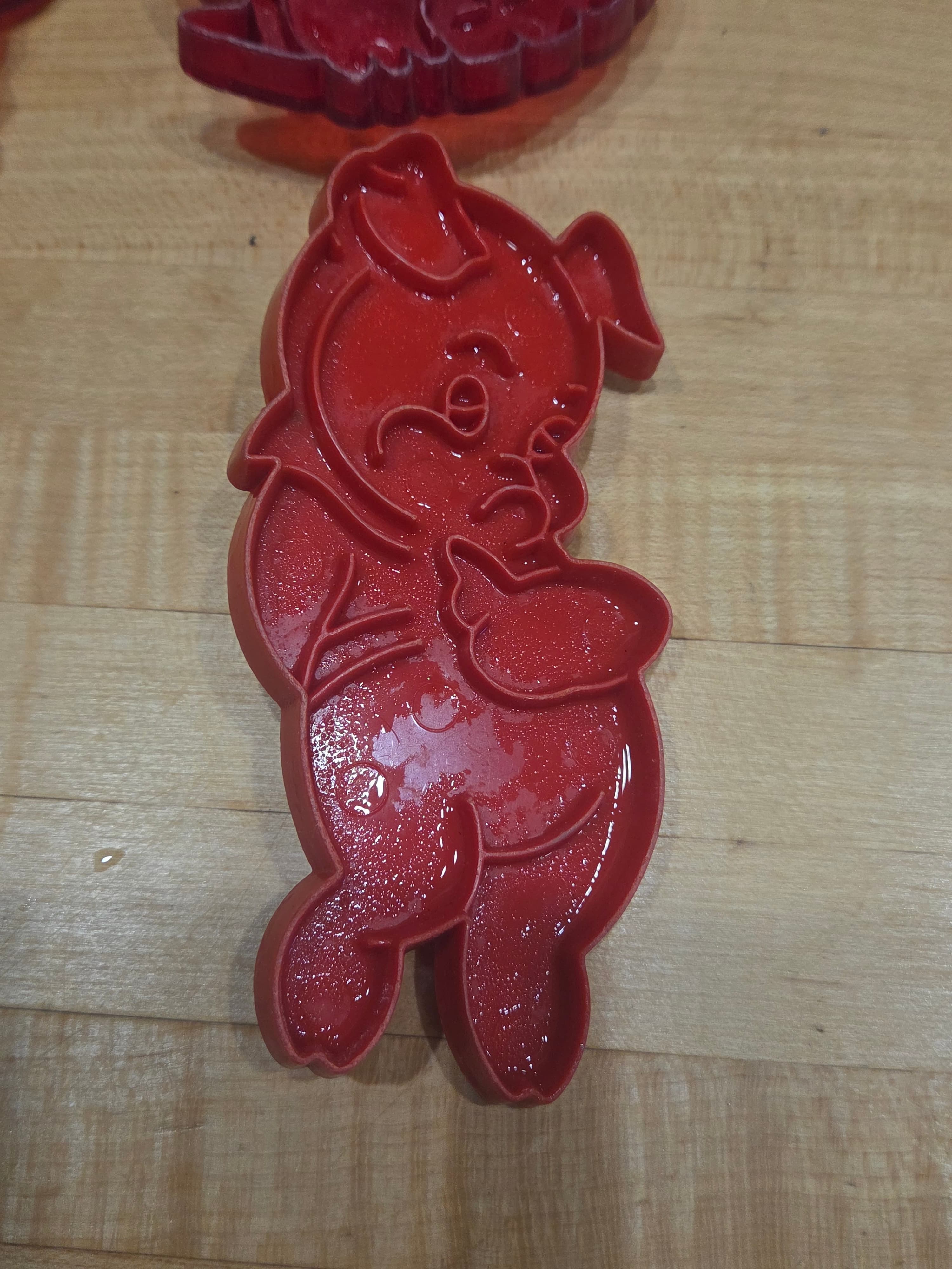 Vintage HRM Red Plastic Cookie Cutters Porky Pig House Bell Turkey Set of 4 - Thumbnail 4
