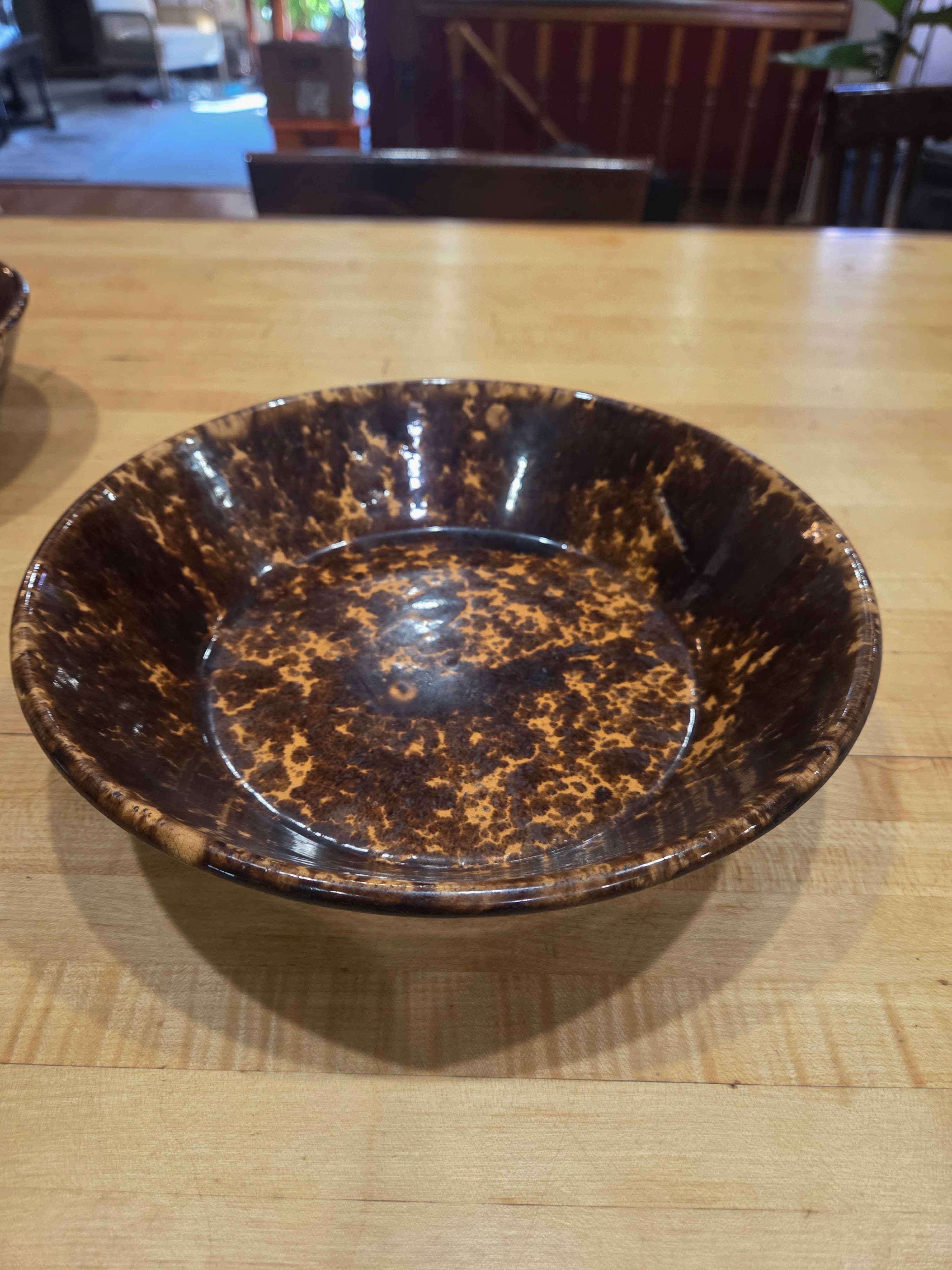 Antique Rockingham Glaze Bennington Style Yellow Ware Spongeware Bowl 11 Inch