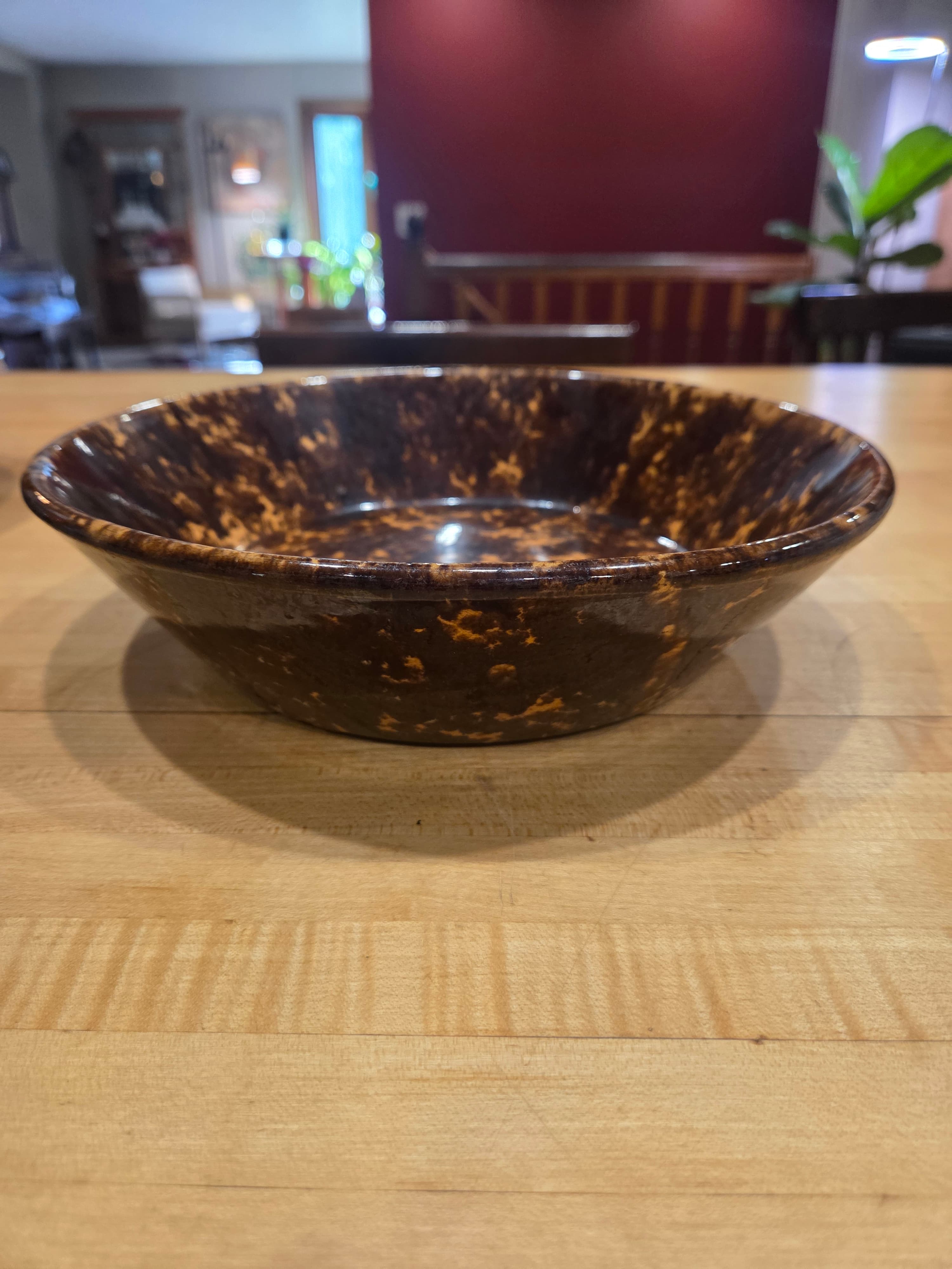 Antique Rockingham Glaze Bennington Style Yellow Ware Spongeware Bowl 11 Inch - Thumbnail 2