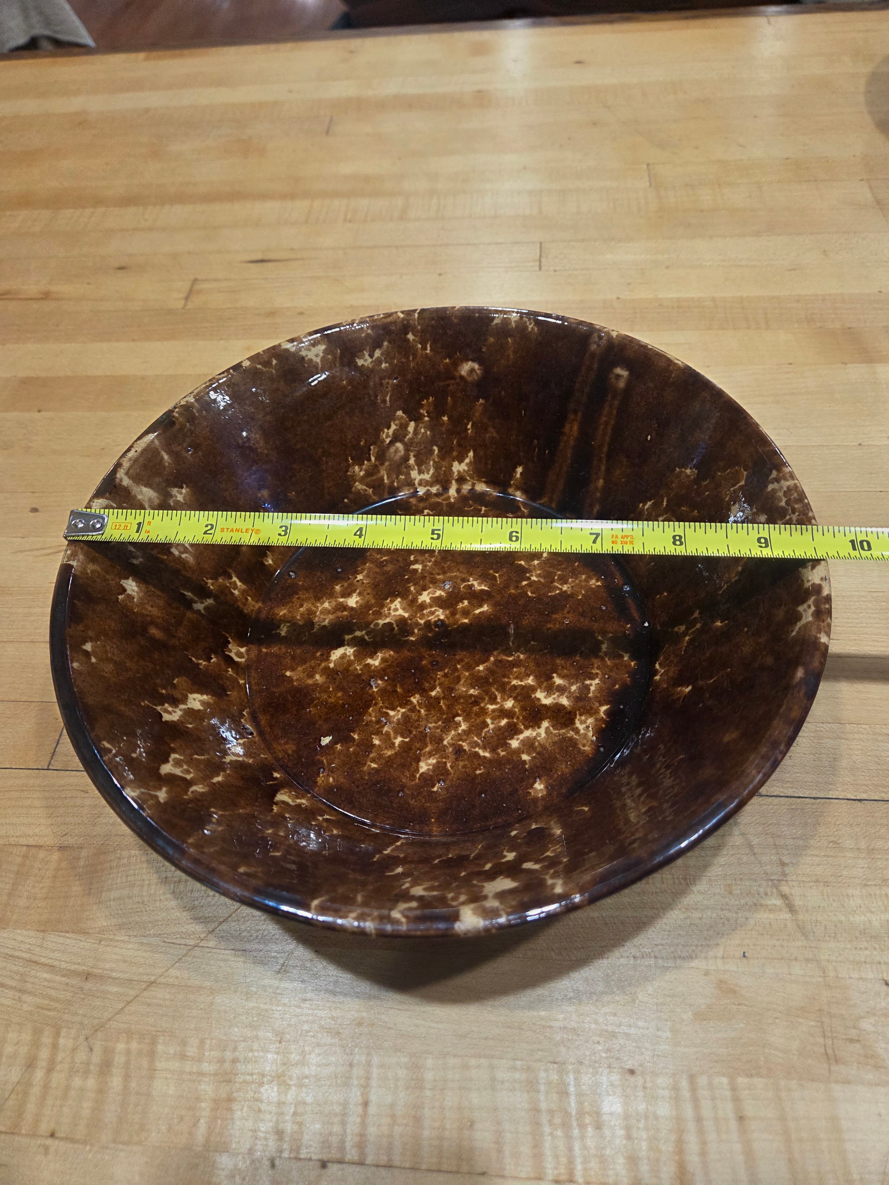 Antique 19th Century Rockingham Glaze Sunburst Ribbed Yellow Ware Bowl 9 Inch - Thumbnail 4