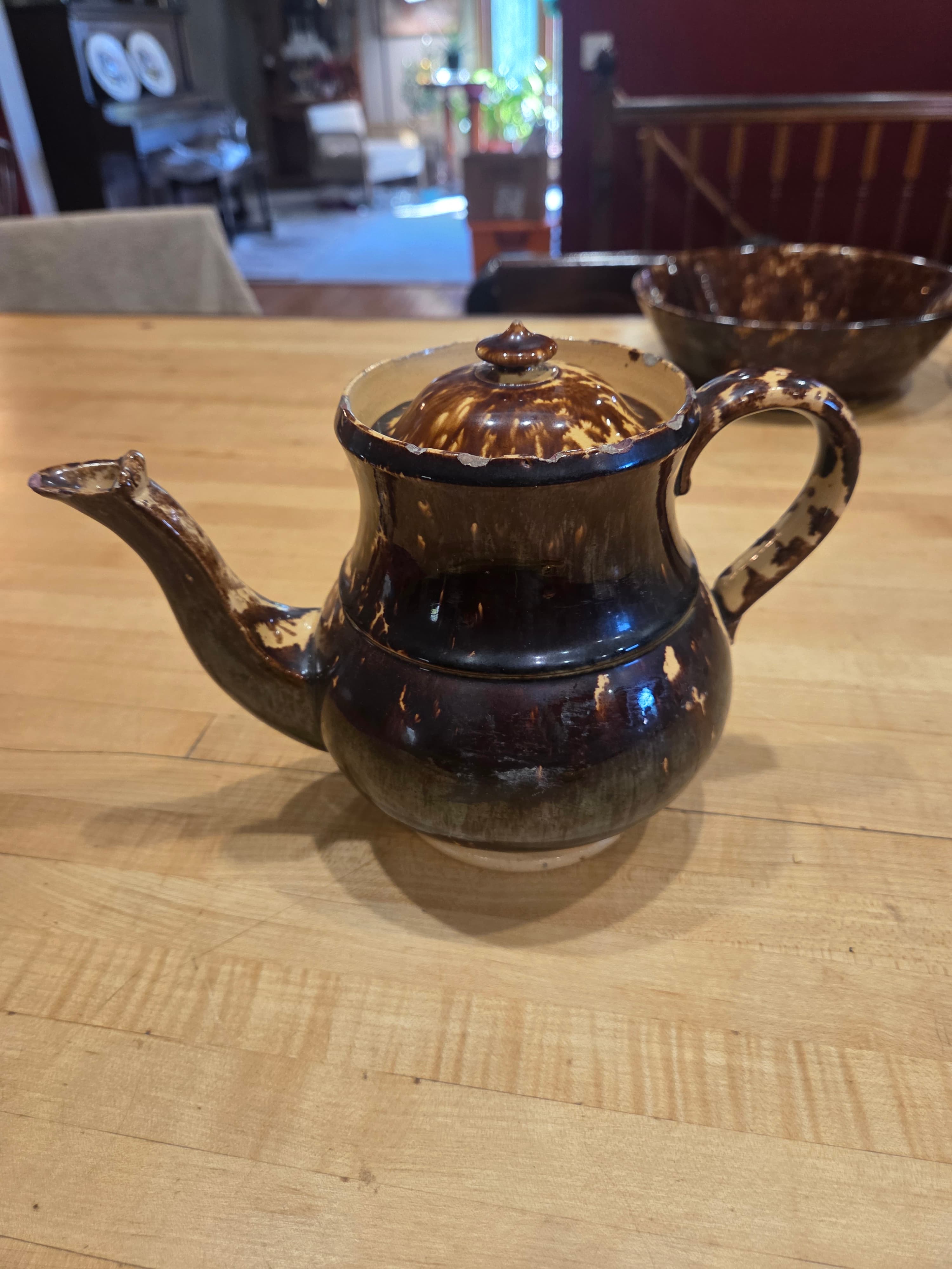 Antique Rockingham Glaze Yellow Ware Teapot 19th Century As Is - Thumbnail 2