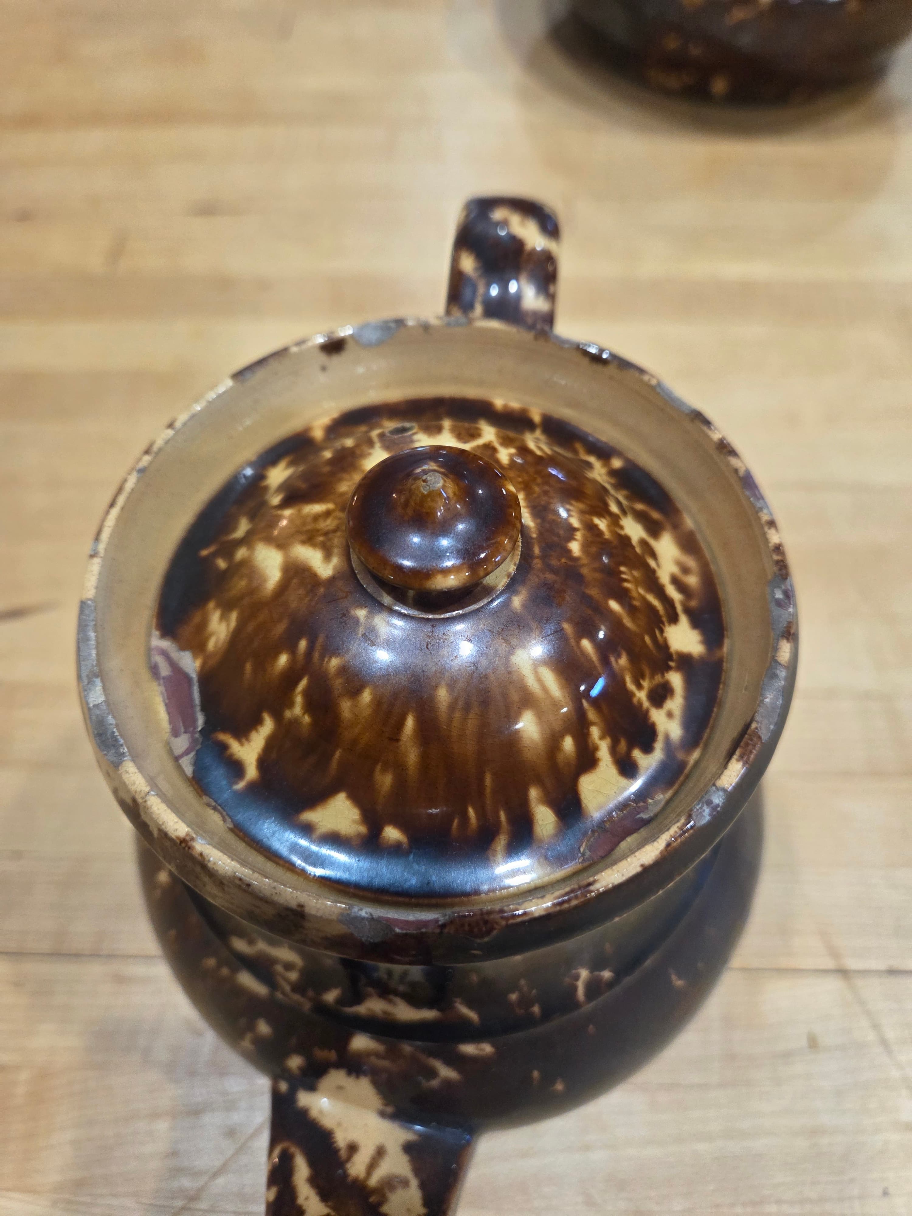 Antique Rockingham Glaze Yellow Ware Teapot 19th Century As Is - Thumbnail 3