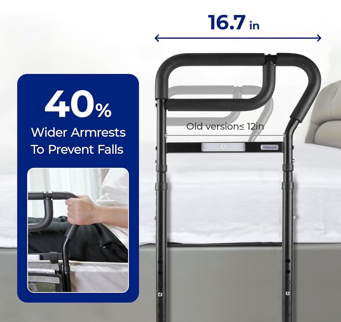 C3 Pro Bed Rails for Elderly Adults Safety, Adjustable Heights with Non-Slip Ergonomic Handle, Stable Bed Assist Rails with Motion Light, Avoid Seniors Bedside Fall - Thumbnail 5