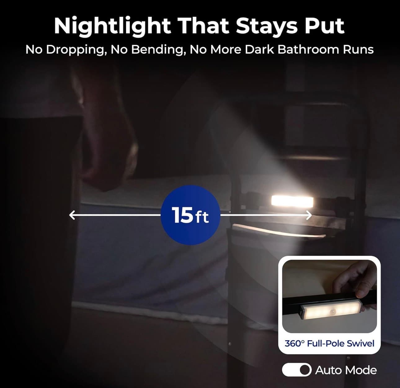 C3 Pro Bed Rails for Elderly Adults Safety, Adjustable Heights with Non-Slip Ergonomic Handle, Stable Bed Assist Rails with Motion Light, Avoid Seniors Bedside Fall - Thumbnail 7