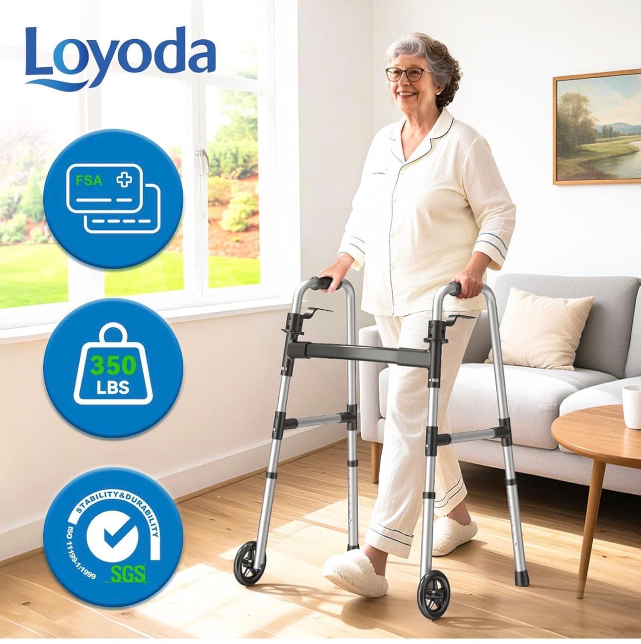 Loyod Compact Folding Walker with Wheels - Thumbnail 5