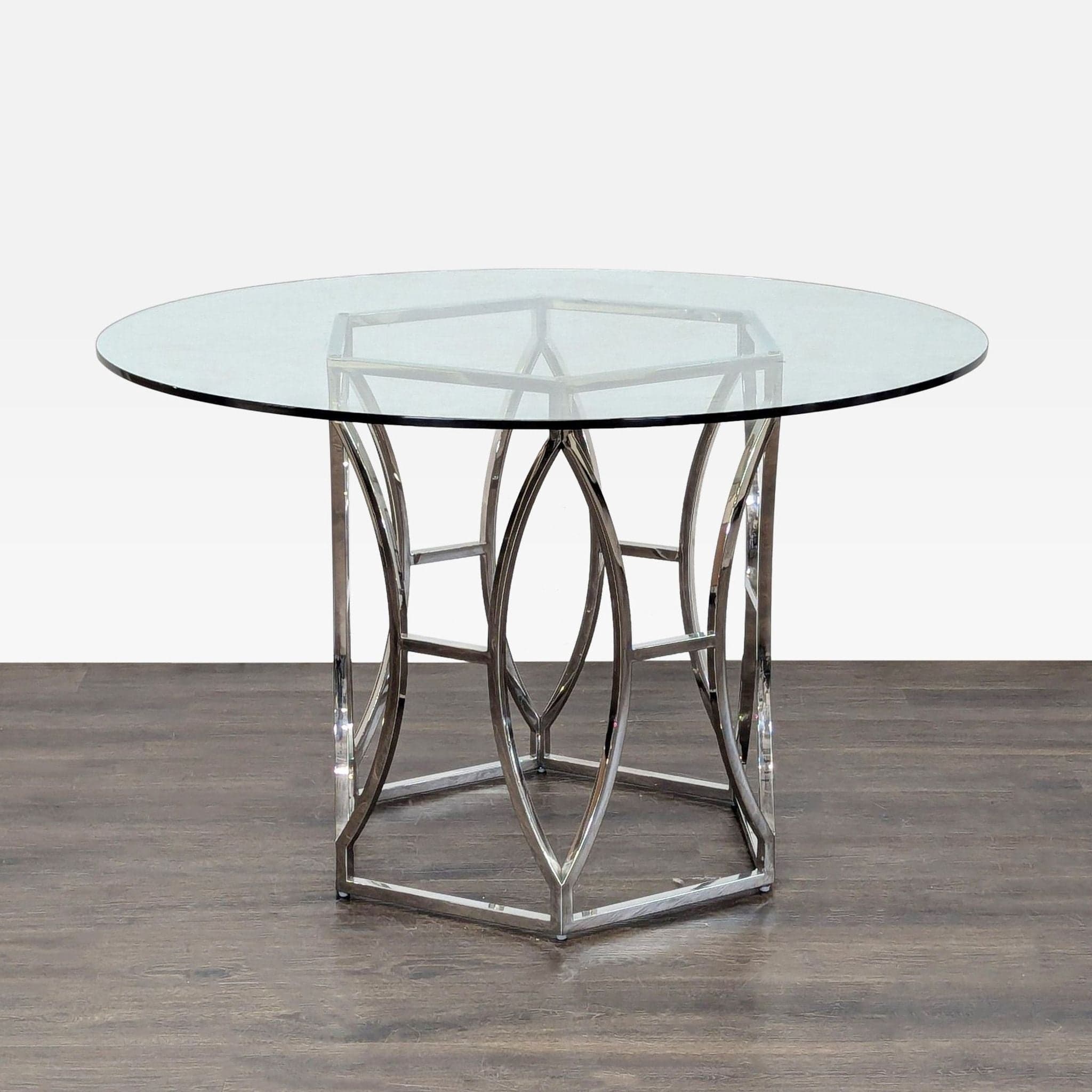 Glass Top Table with Polished Steel Hexagon Base - Thumbnail 5