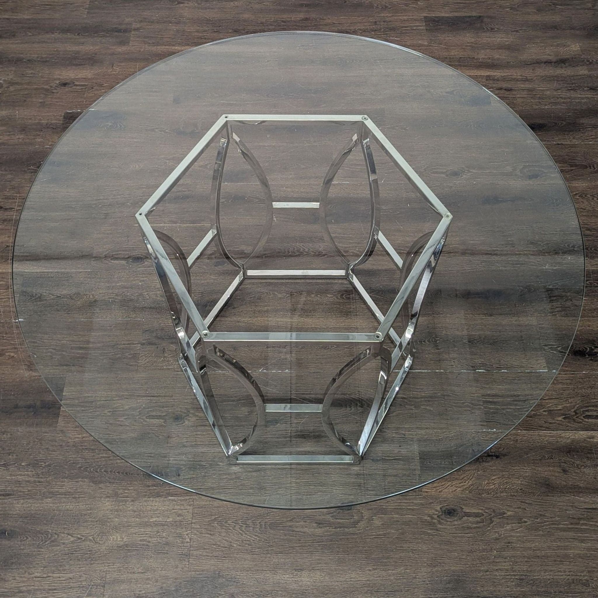 Glass Top Table with Polished Steel Hexagon Base - Thumbnail 4