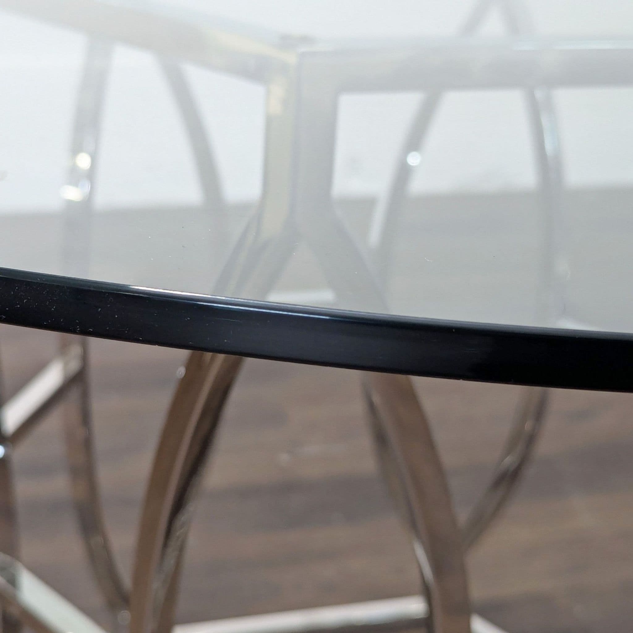 Glass Top Table with Polished Steel Hexagon Base - Thumbnail 3