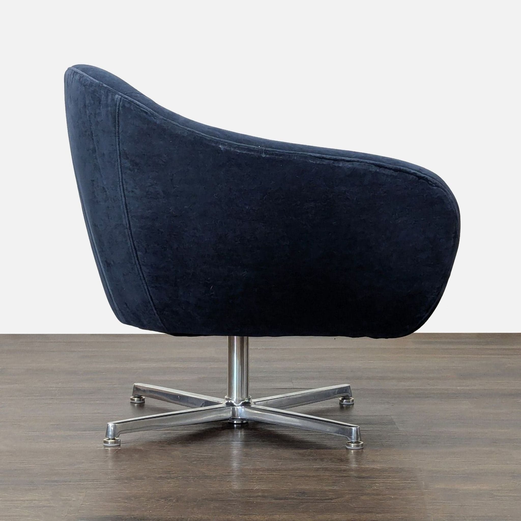 Modern Navy Blue Velvet Swivel Lounge Chair with Metal Base - Thumbnail 8