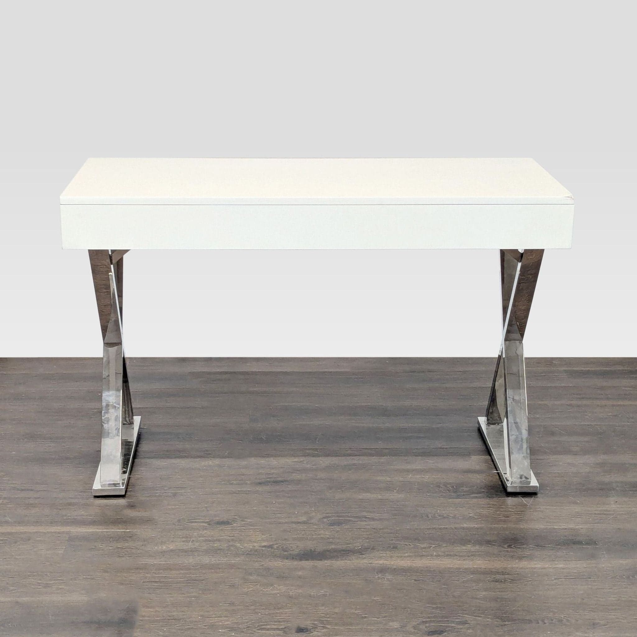 Pottery Barn Ava Modern White Desk with Chrome Legs and Three Drawers - Thumbnail 5
