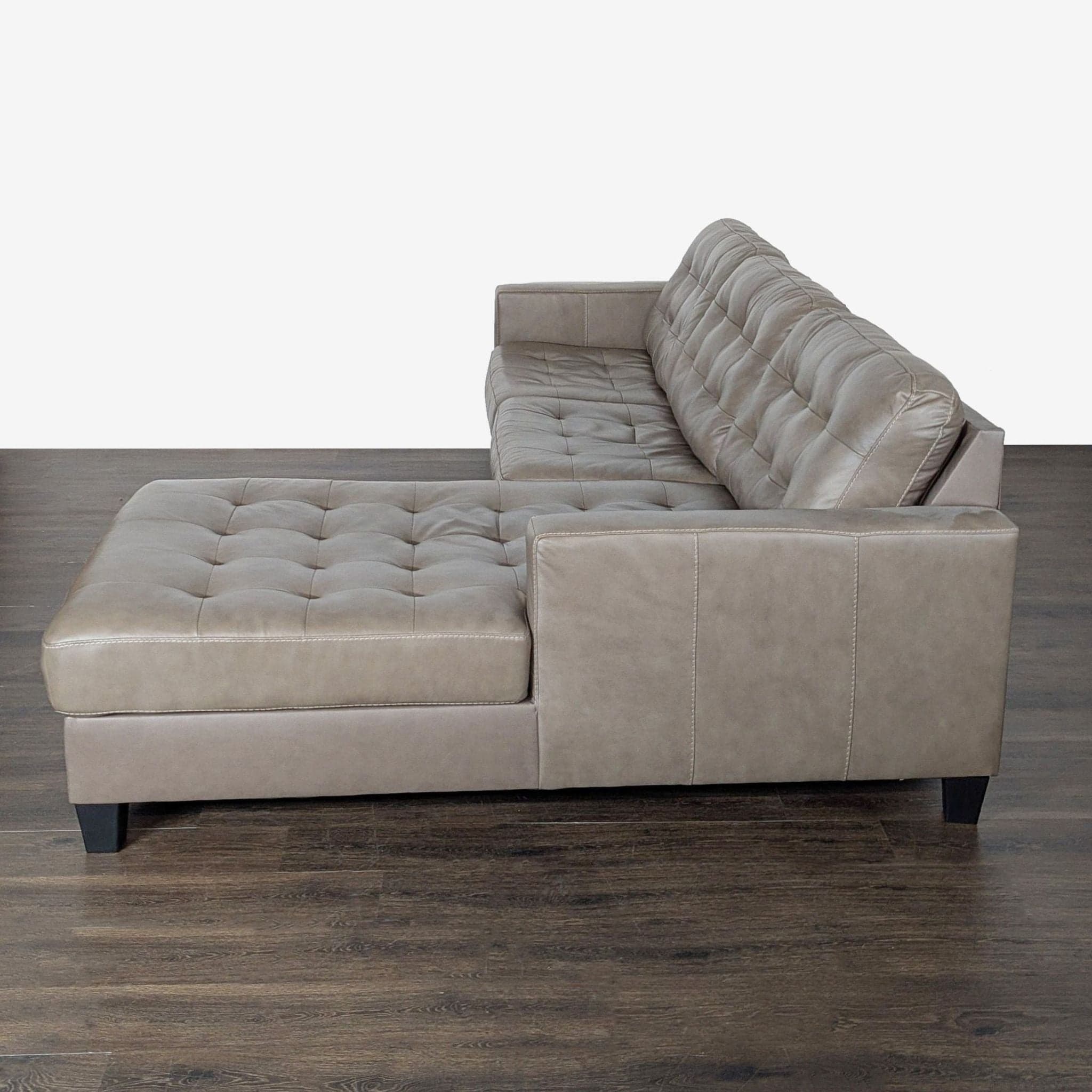 Ashley Furniture RAF Tufted Faux Leather Sectional with Chaise - Taupe - Thumbnail 8