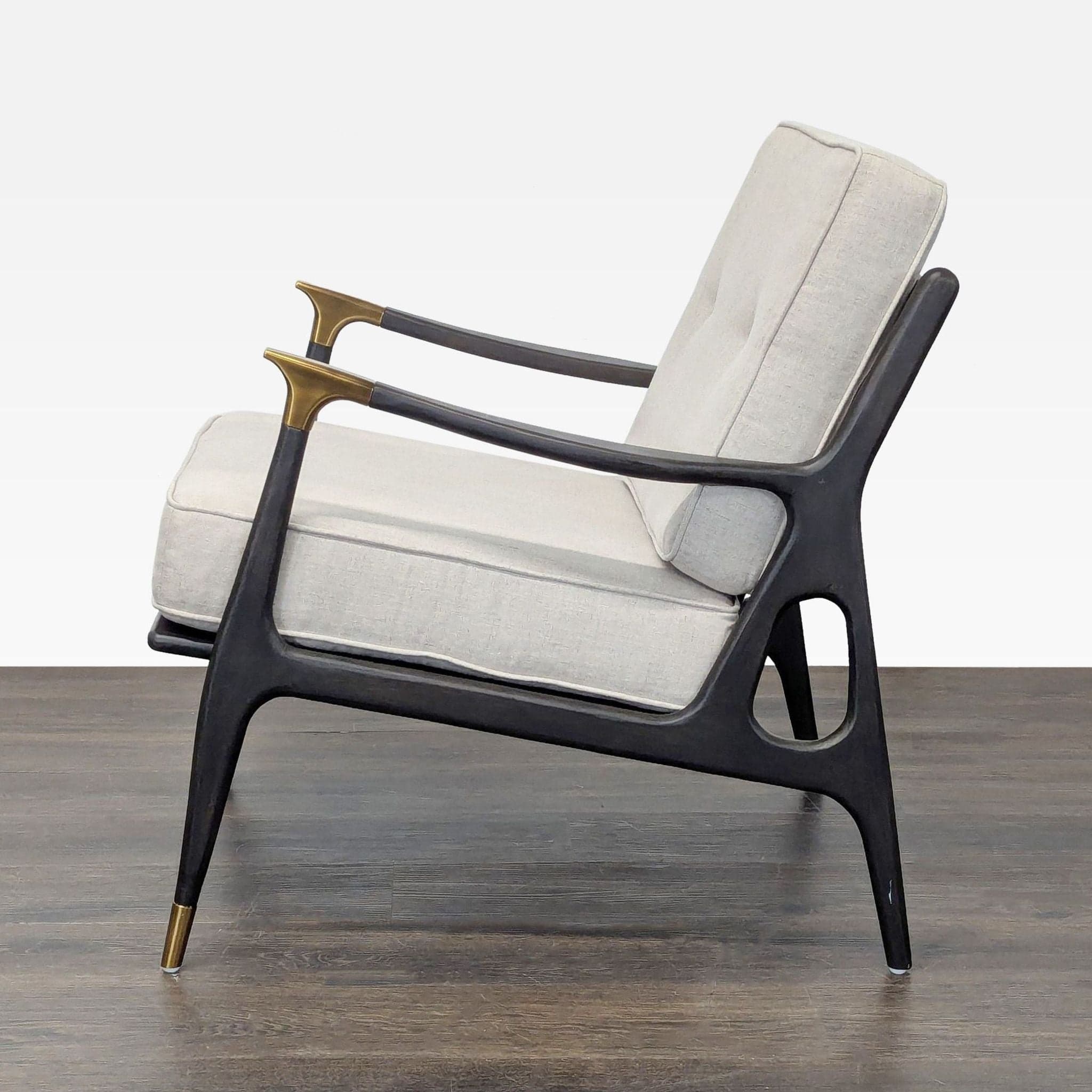 Anthropologie Mid-Century Modern Style Lounge Chair with Cream Cushions - Thumbnail 3