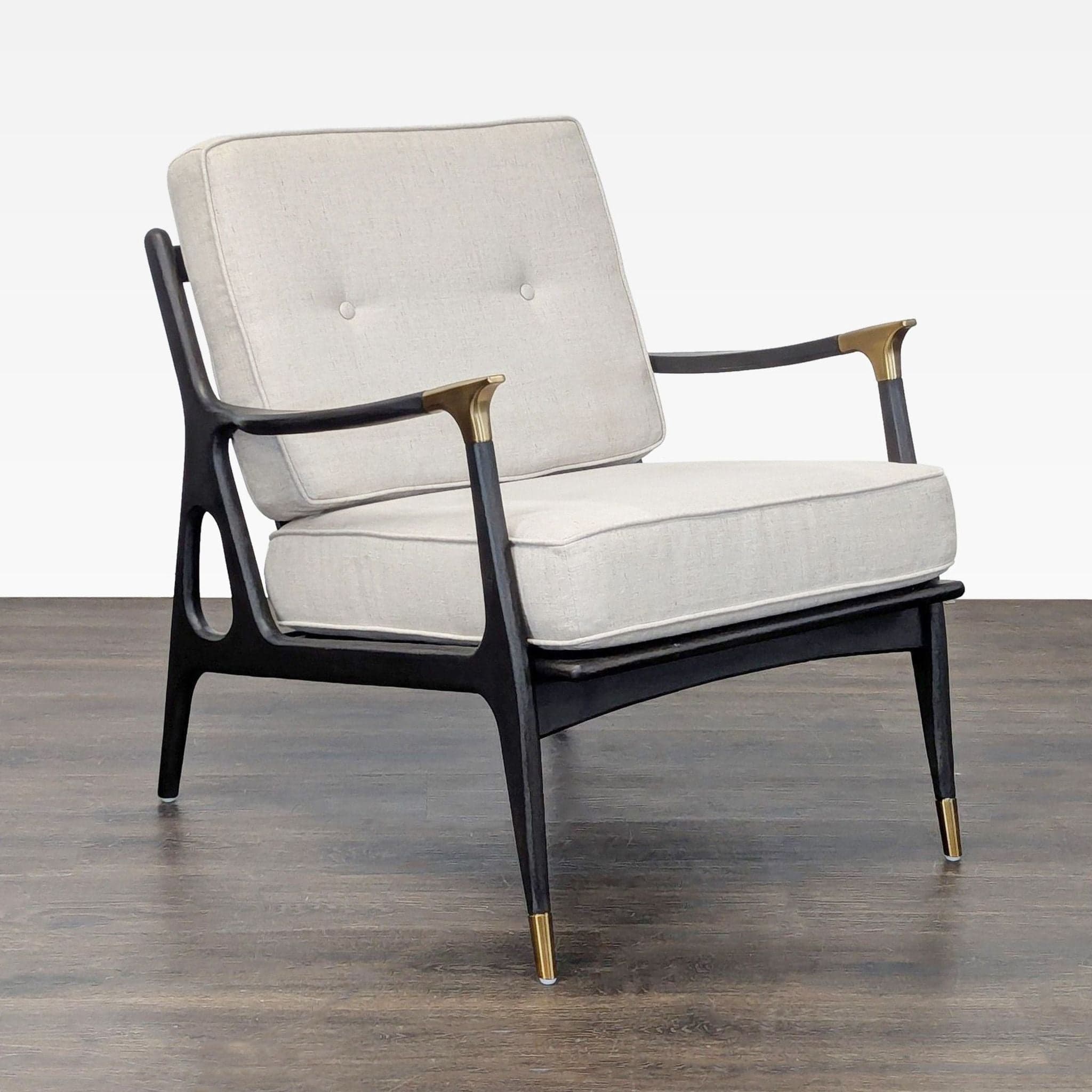 Anthropologie Mid-Century Modern Style Lounge Chair with Cream Cushions - Thumbnail 2