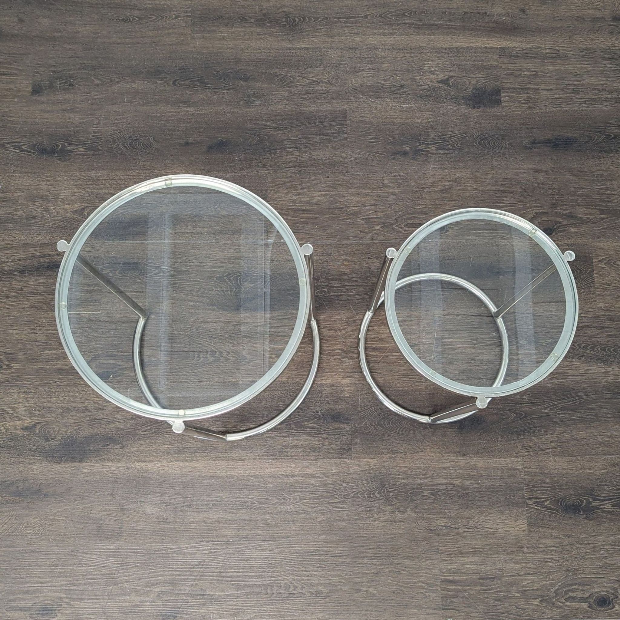 Pair of Chrome & Glass Nesting Tables - Thumbnail 4
